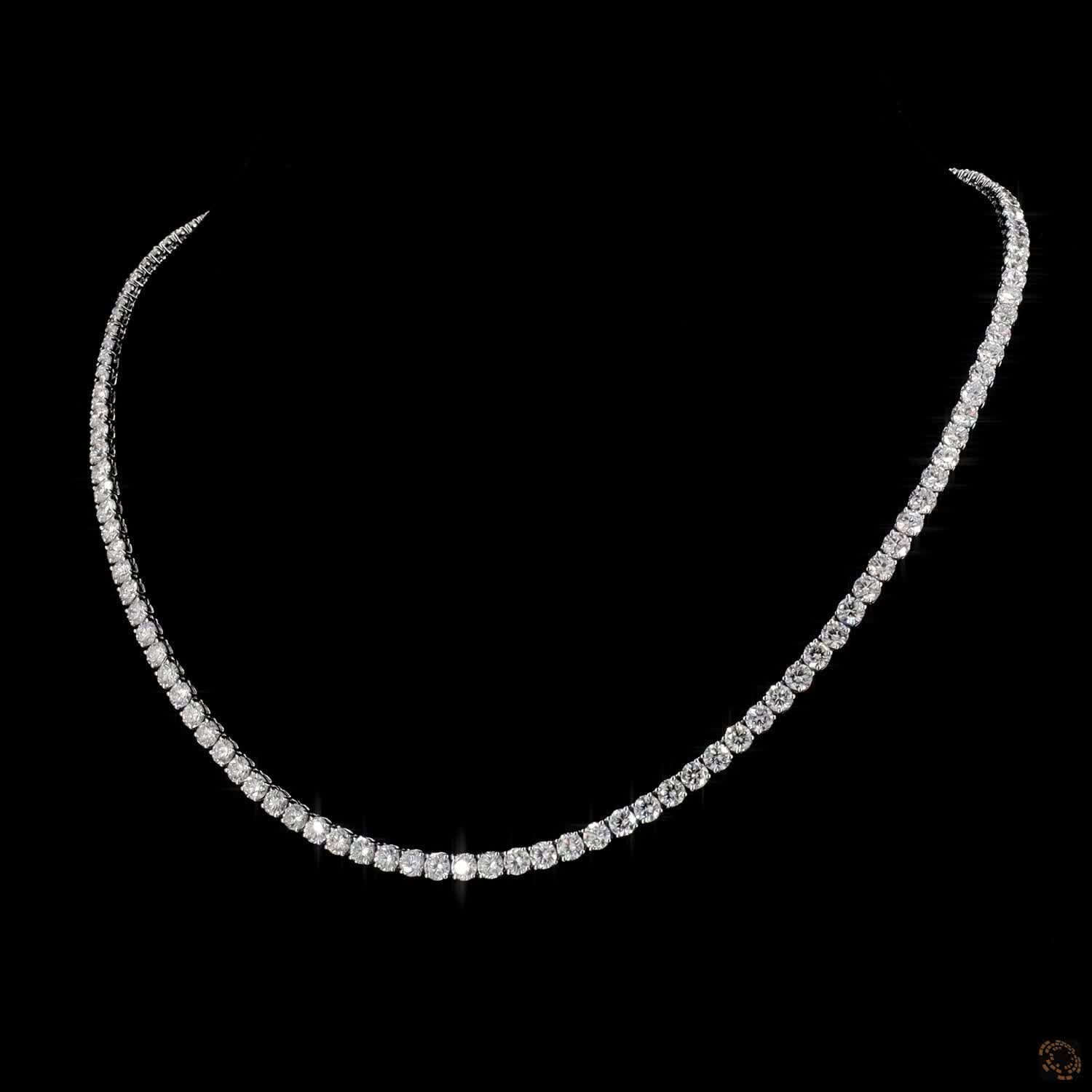 20.71 Ct 14K White Gold Graduated Round Diamond Eternity Tennis Necklace