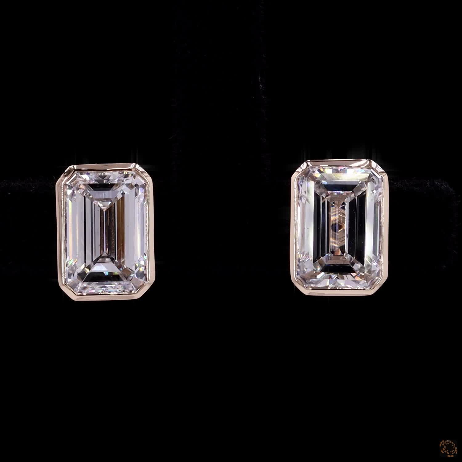 4.09 Ct 14K Yellow GOLD Emerald Shape Studs Earring