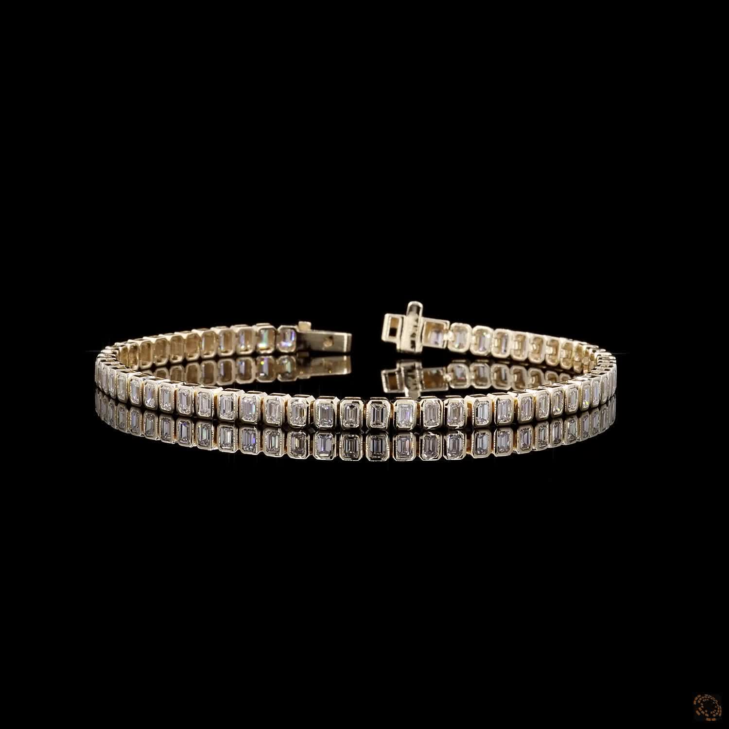 4.76 Ct Yellow Gold Emerald Cut Bezel Bracelet, Modern Vertical Step Cut Eternity Line Bracelet, Elegant Fine Jewelry Gift
