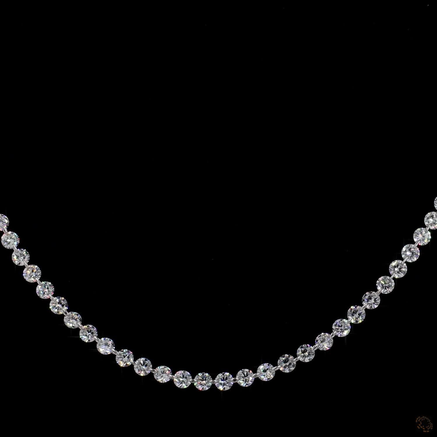 19.40 Ct white gold graduated tennis necklace, round diamond Riviera necklace, delicate prong set diamond strand, floating diamond choker, white gold diamond tennis necklace