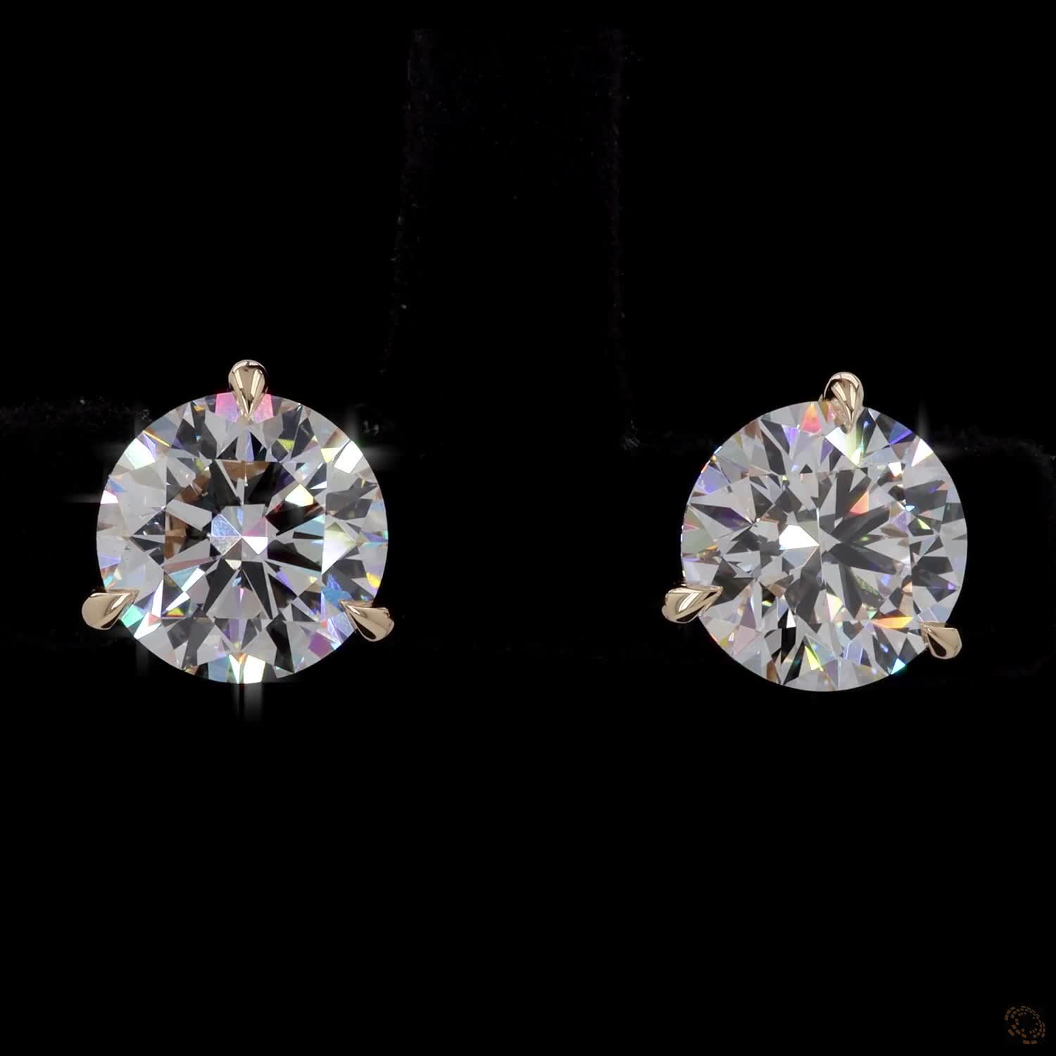 4.16 Ct Solid 14K Yellow Gold Round Brilliant Diamond Stud Earrings – Elegant 3-Prong Solitaire Earring Set