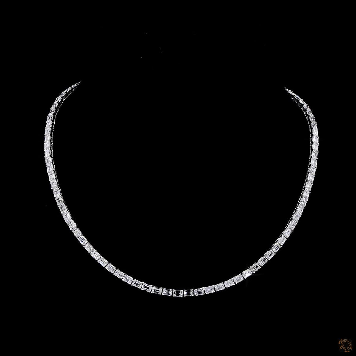 18.02 Ct East-West Emerald Cut Diamond Tennis Necklace in White Gold