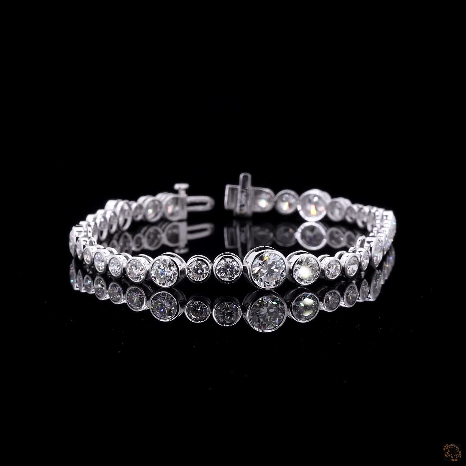 10.02 Ct Graduated Round Moissanite Bezel Tennis Bracelet in 14K White Gold | Alternating Round Cut Diamond Alternative Line Bracelet