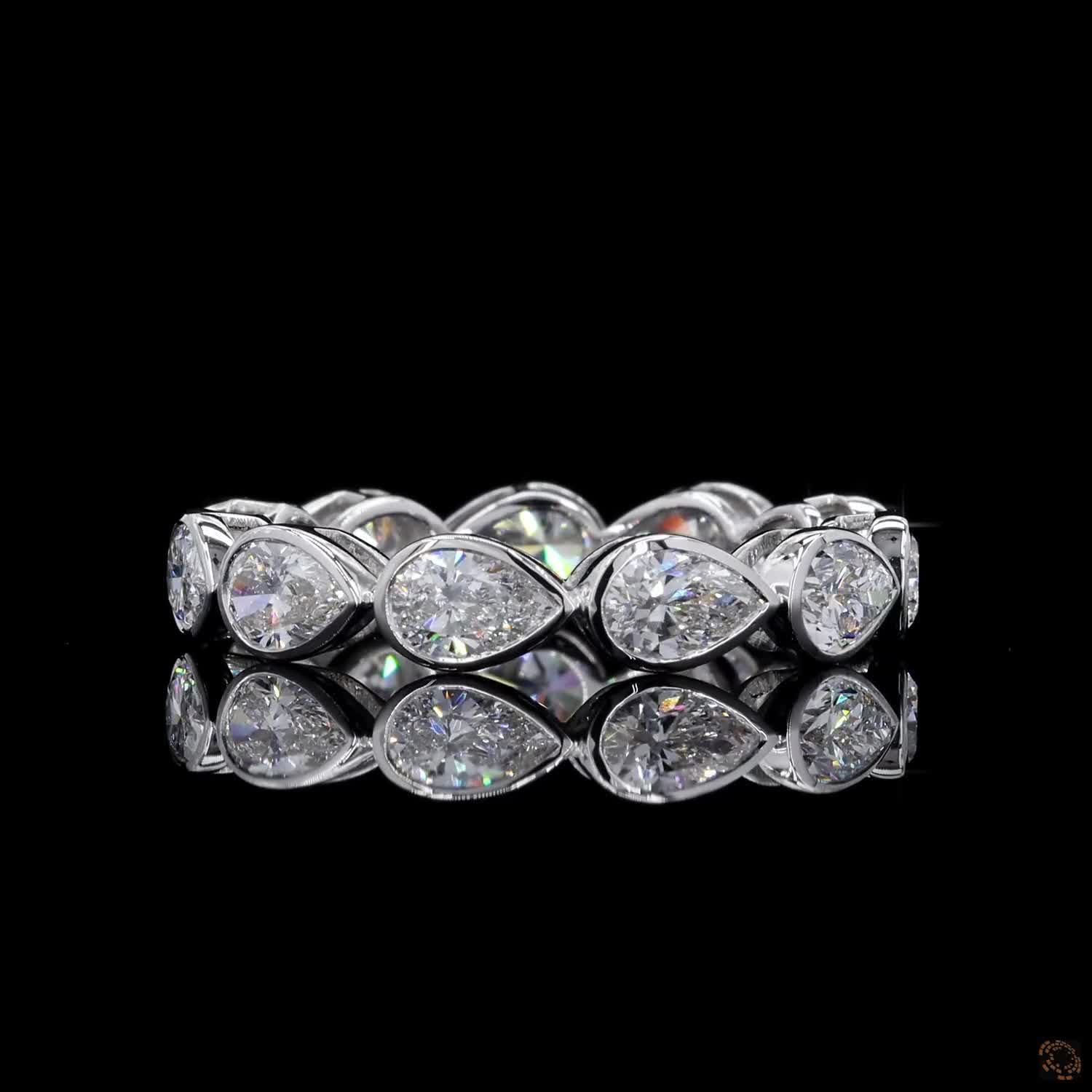 2.72 Ct Full Pear Diamond Eternity Band | Modern Bezel Set Teardrop Diamond Engagement Ring for Women