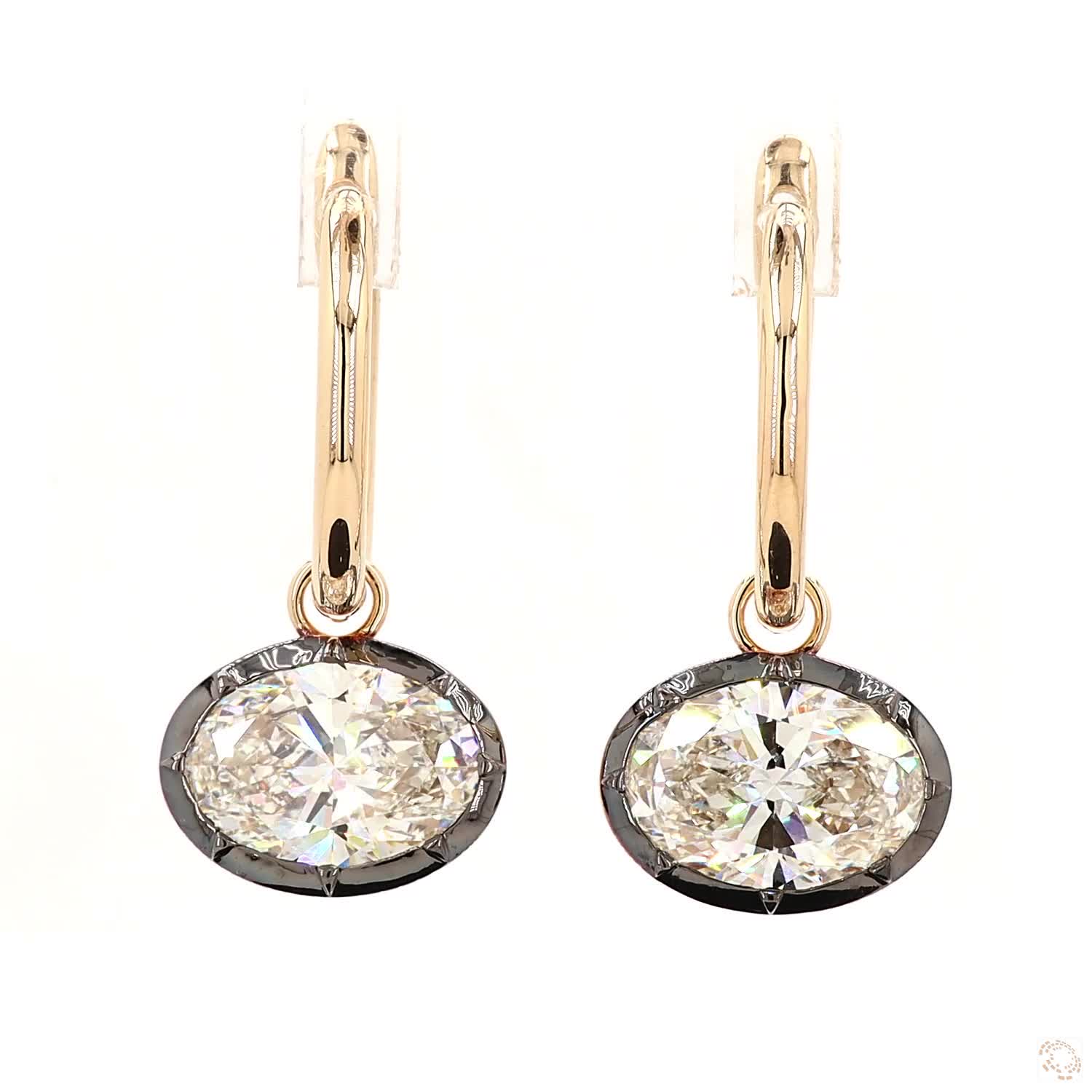 5.02 Ct East-West Oval Cut Diamond Bezel Huggie Charm Earrings in Two-Tone Gold