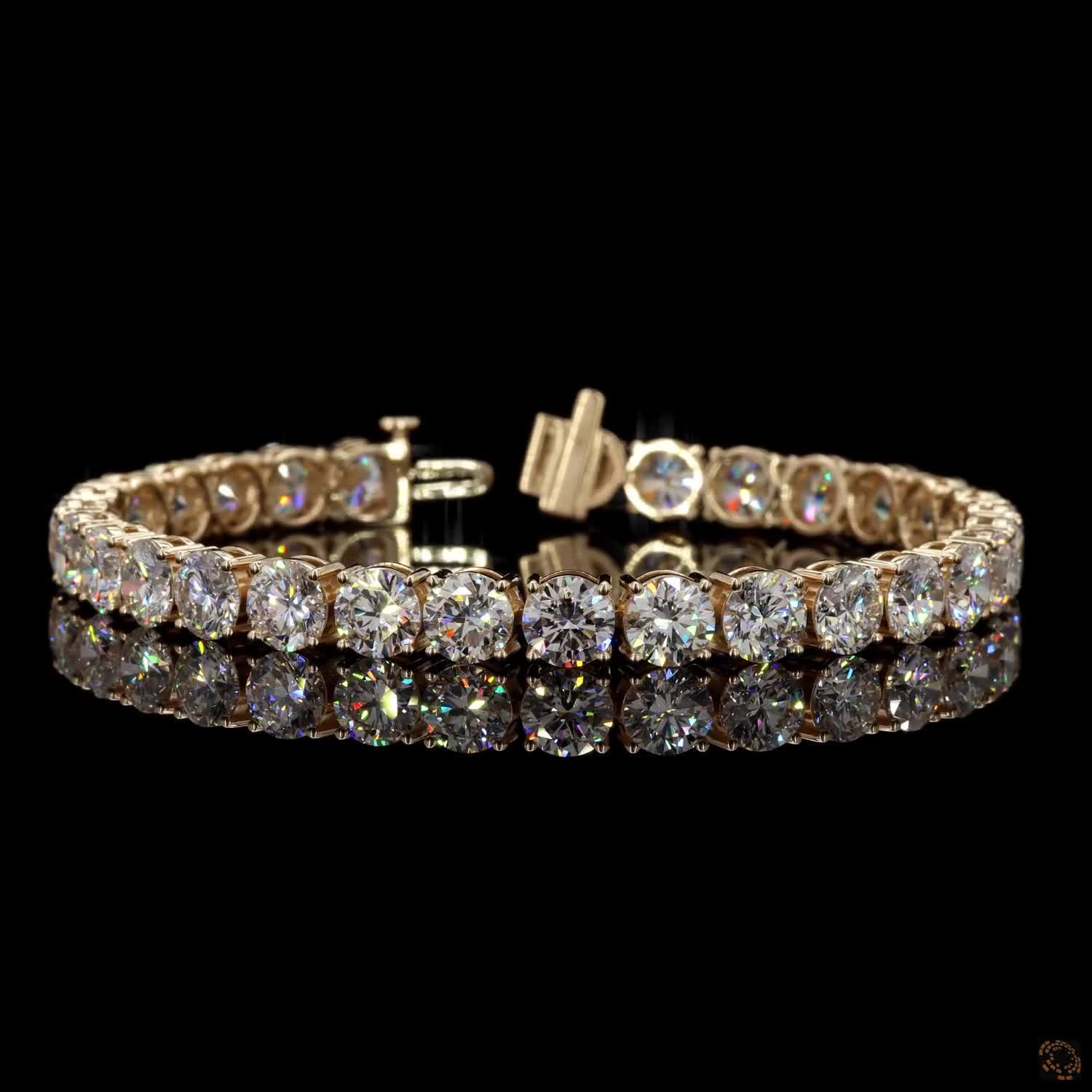 23.27 Ct Yellow Gold Round Cut Diamond Classic Tennis Bracelet