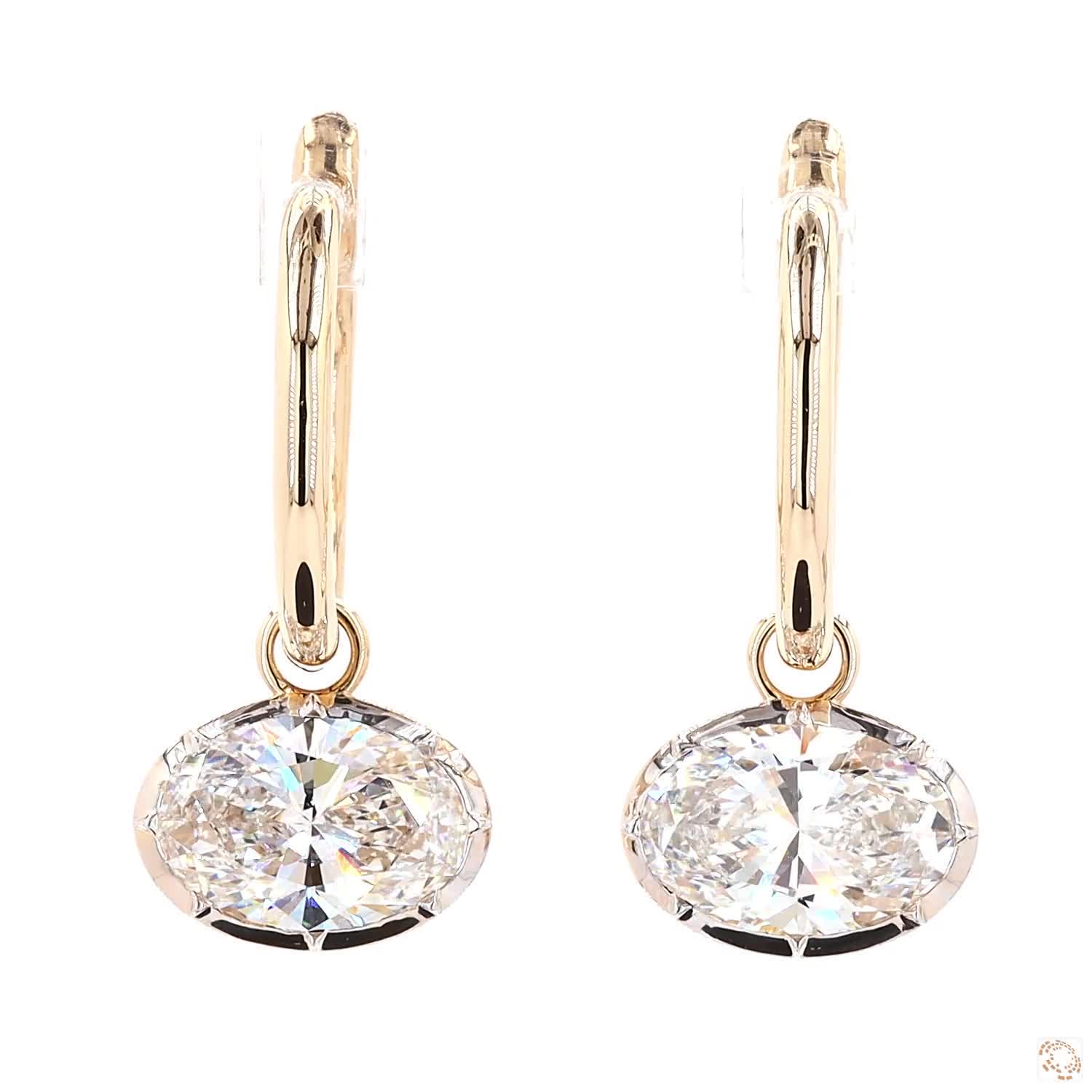4.11 Ct Gold Oval Solitaire Dangle Earrings | Luxury Oval Crystal Hoop Earrings