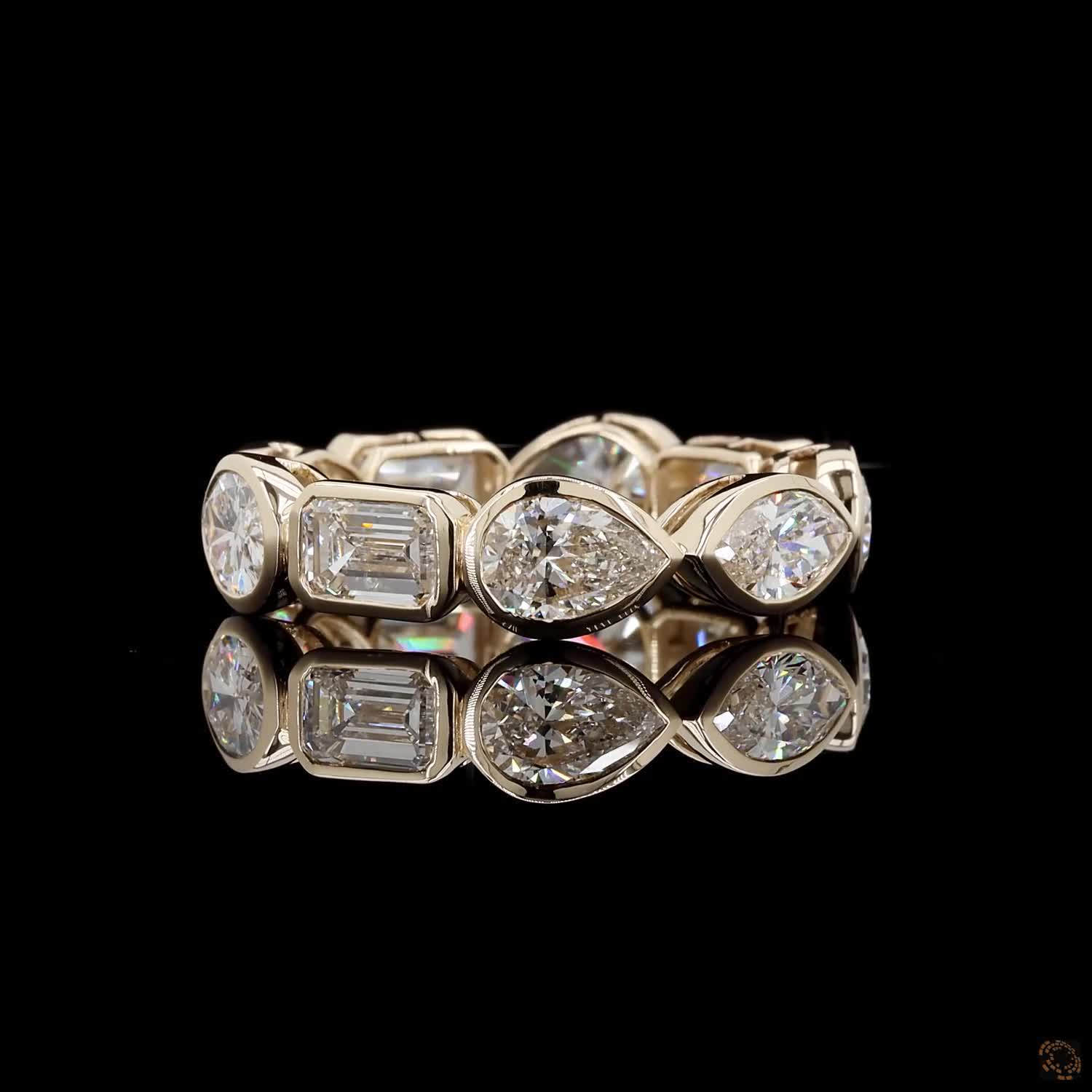5.97 Ct Mixed Shape Diamond Bezel Eternity Ring | Multi-Cut Marquise Emerald Pear Oval Wedding Band in 14K Gold