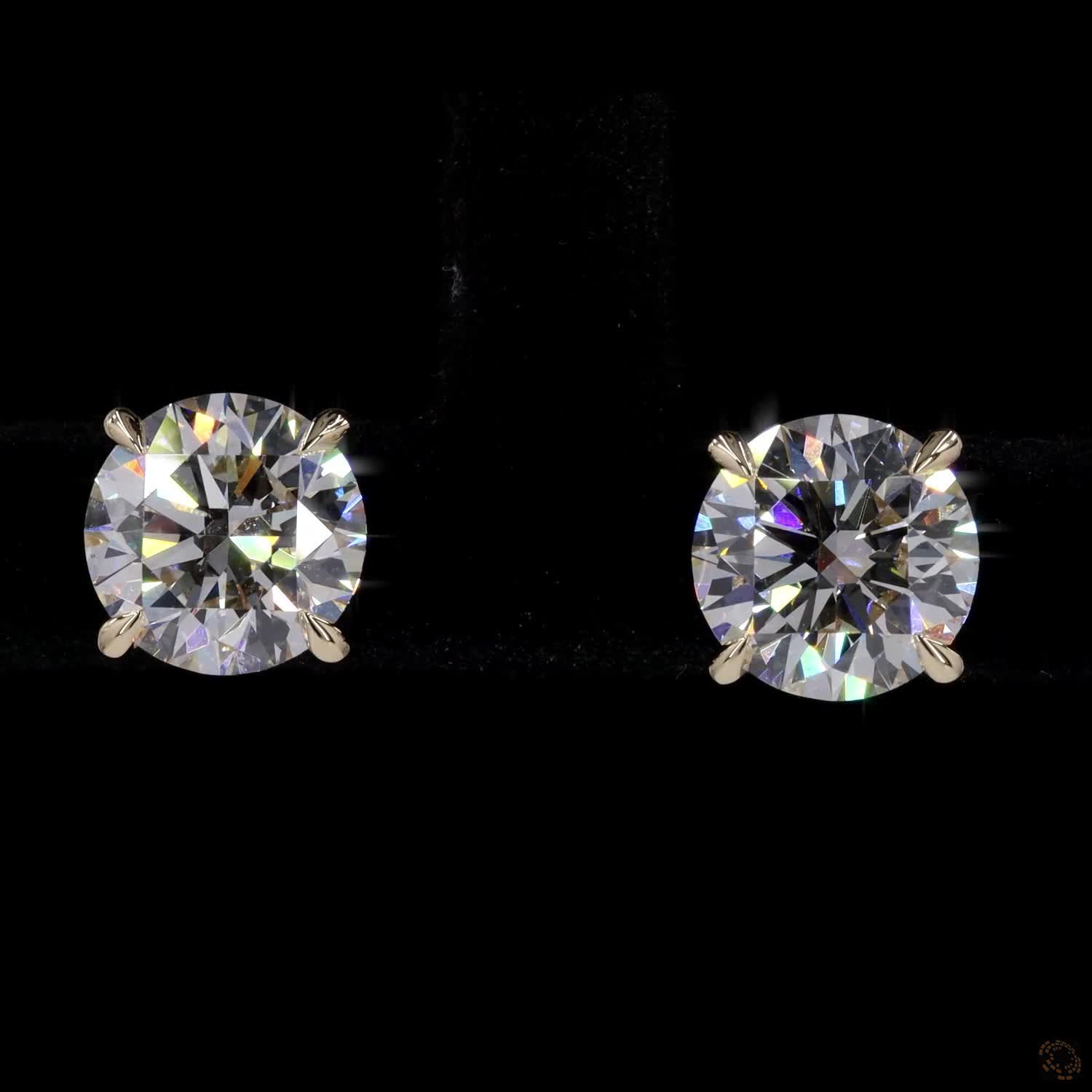 3.02 ct Solid 14K Yellow Gold Round Brilliant Cut Diamond Stud Earrings – Classic 4-Prong Claw Solitaire Studs