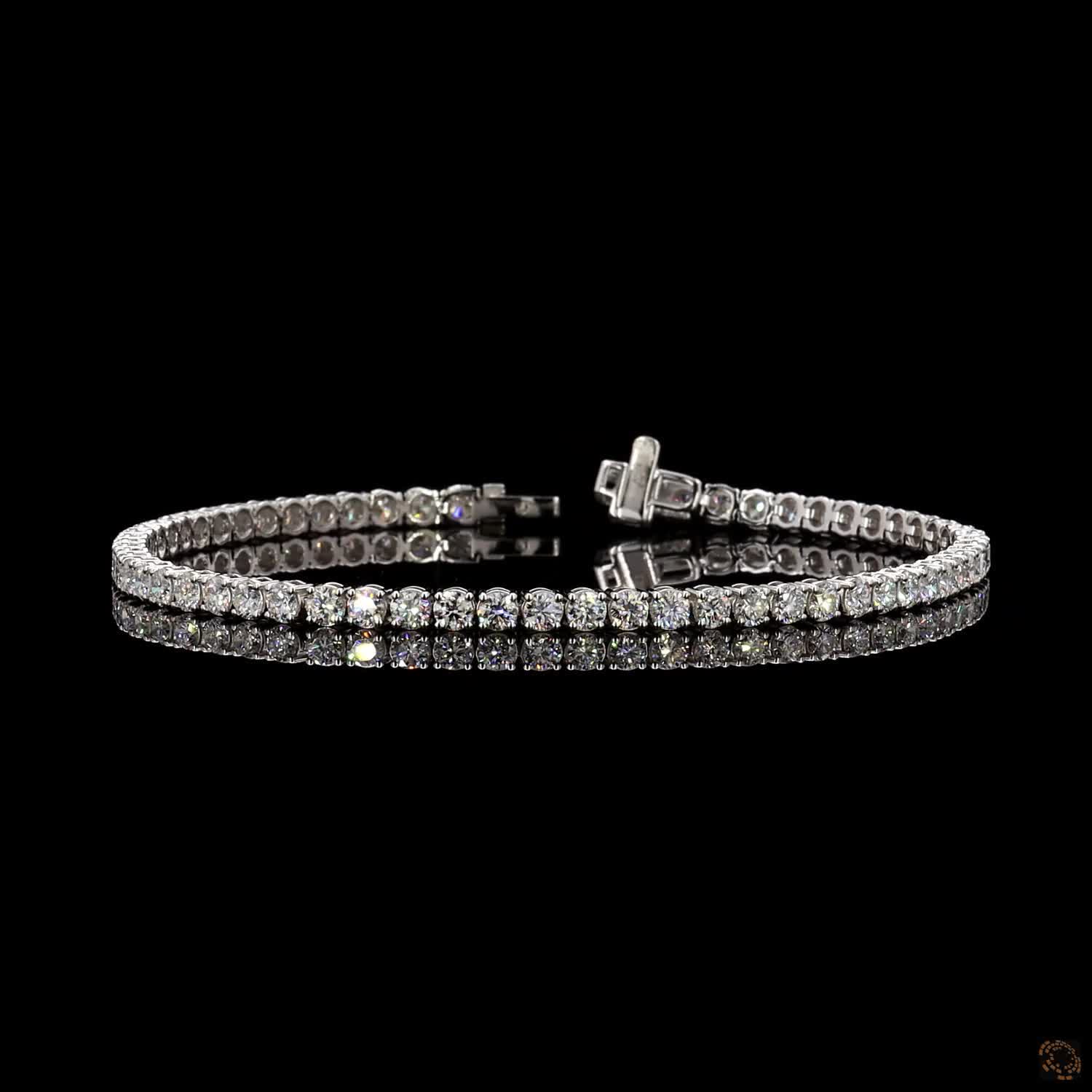 17.94 Ct Classic Round Cut Moissanite Tennis Bracelet in 14K White Gold | 3-Prong Diamond Alternative Line Bracelet