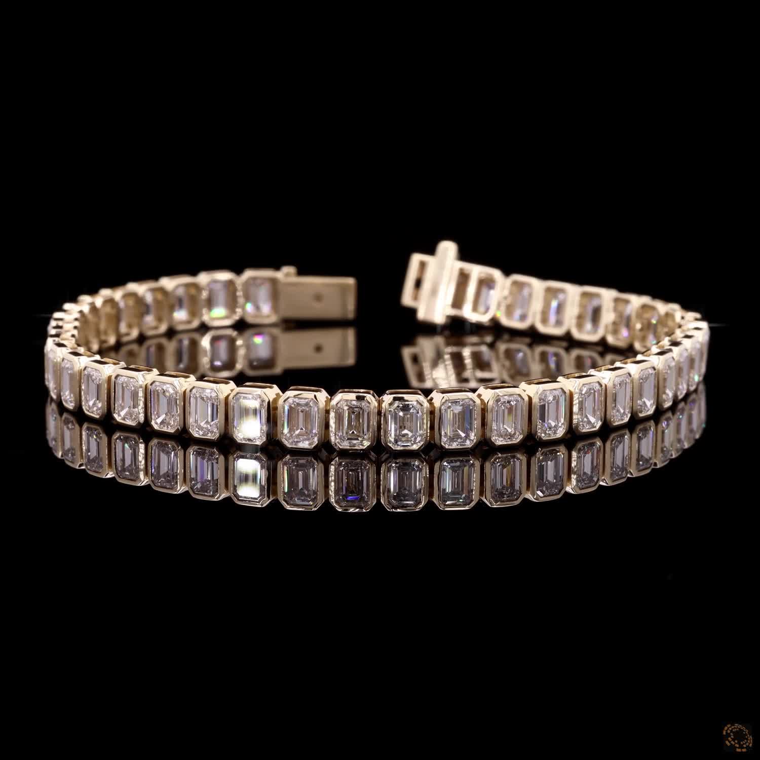 12.51 Ct Emerald Cut Moissanite Beze Fancy Bracelet in 14K Yellow Gold | Full Bezel Set Vertical Emerald Diamond Alternative Line Bracelet