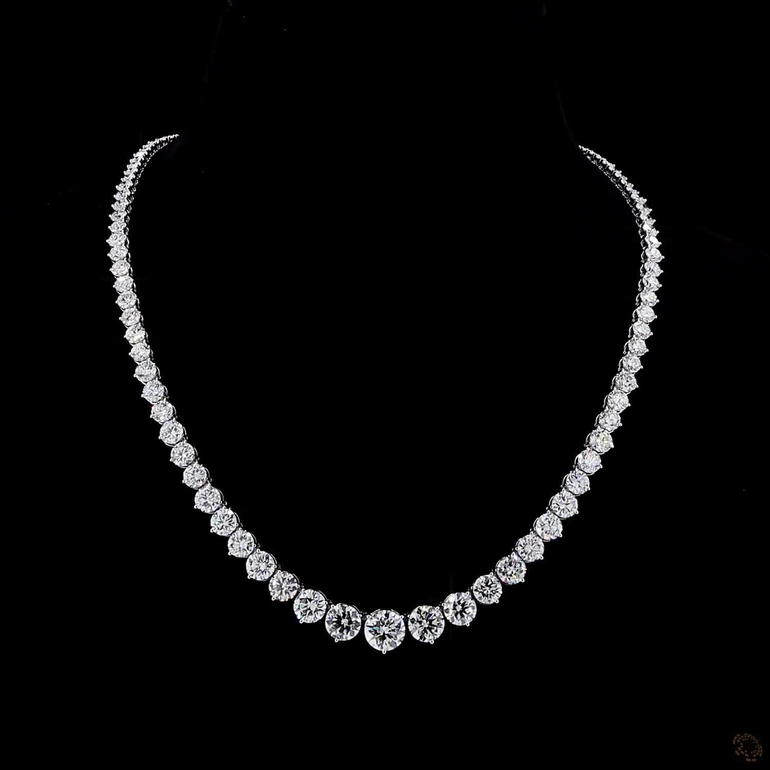 38.58 Ct Experience sleek, dynamic luxury with this bezel-set graduated round-cut diamond tennis necklace