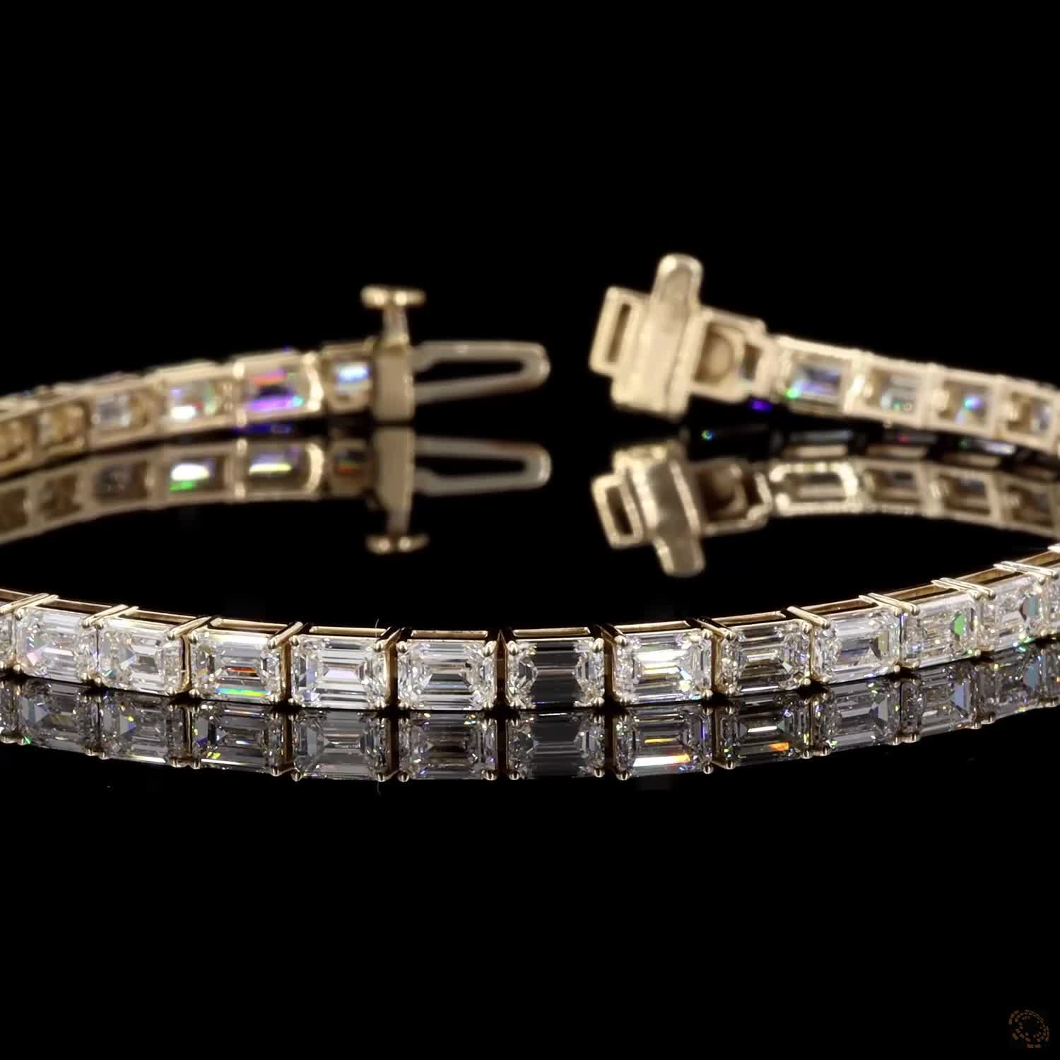 9.16 Ct East-West Emerald Cut Diamond Tennis Bracelet in 14K Yellow Gold