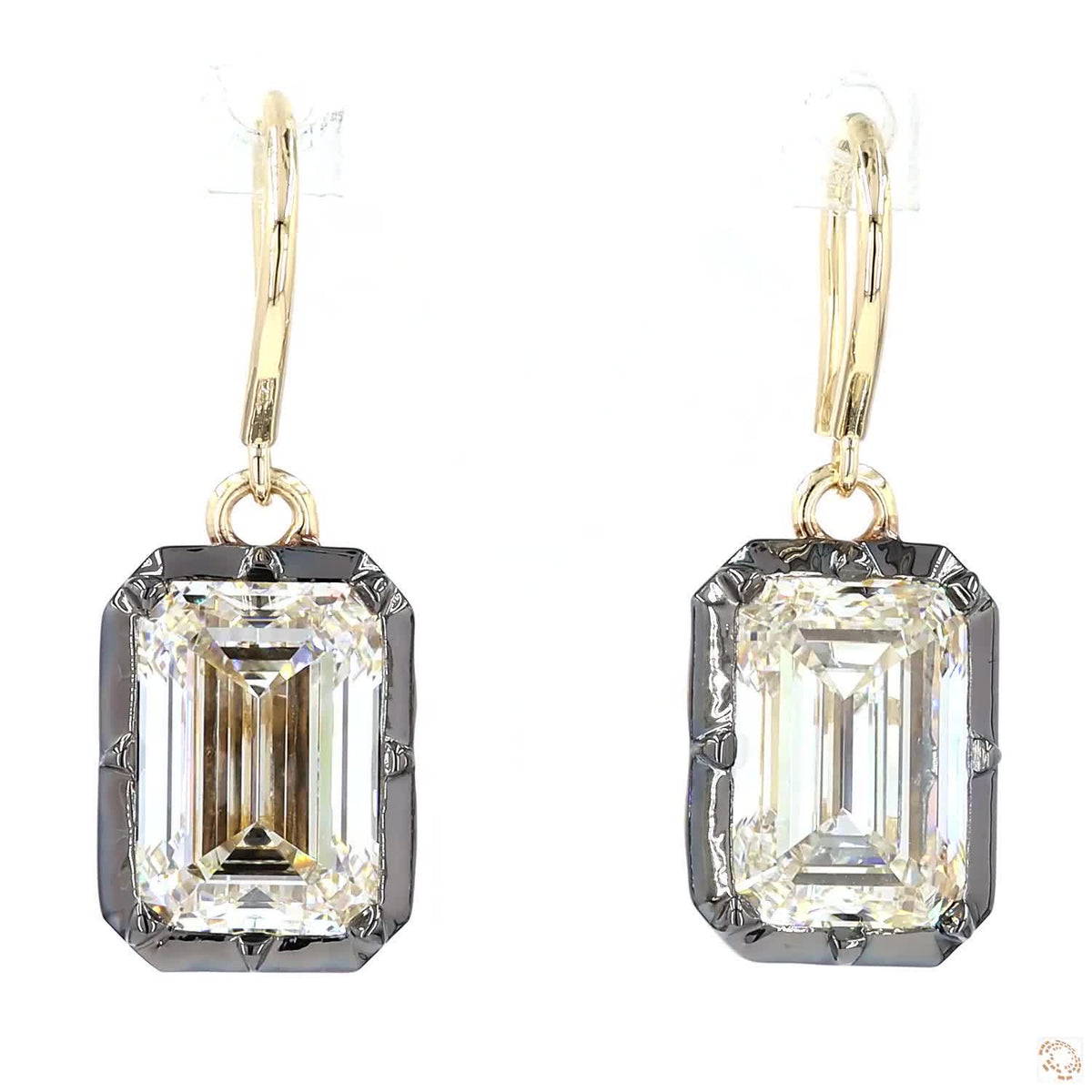 6 Ct Make a striking statement with these vintage-inspired emerald-cut diamond drop earrings