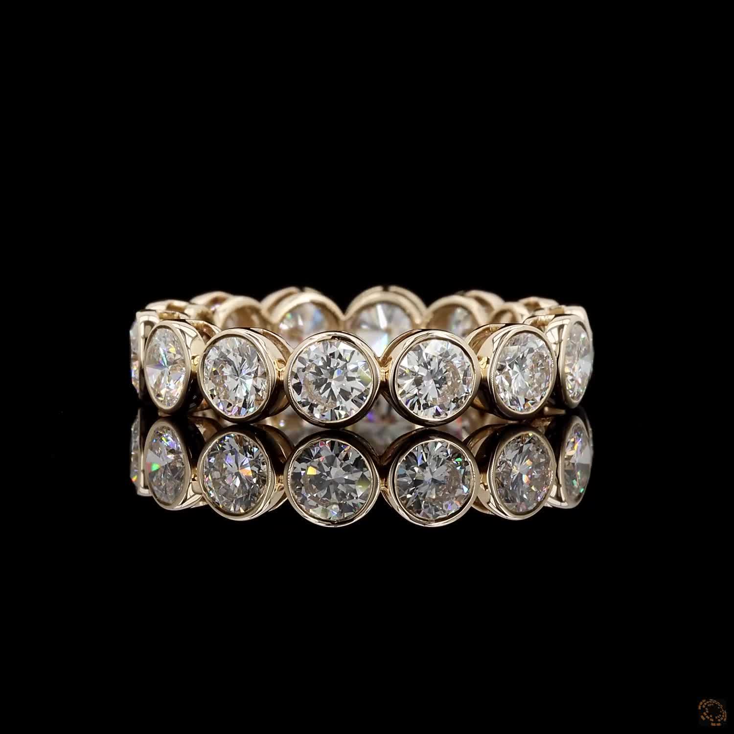 3.56 Ct Round Cut Diamond Bezel Eternity Band – 14K Yellow Gold Floating Bezel Wedding Ring