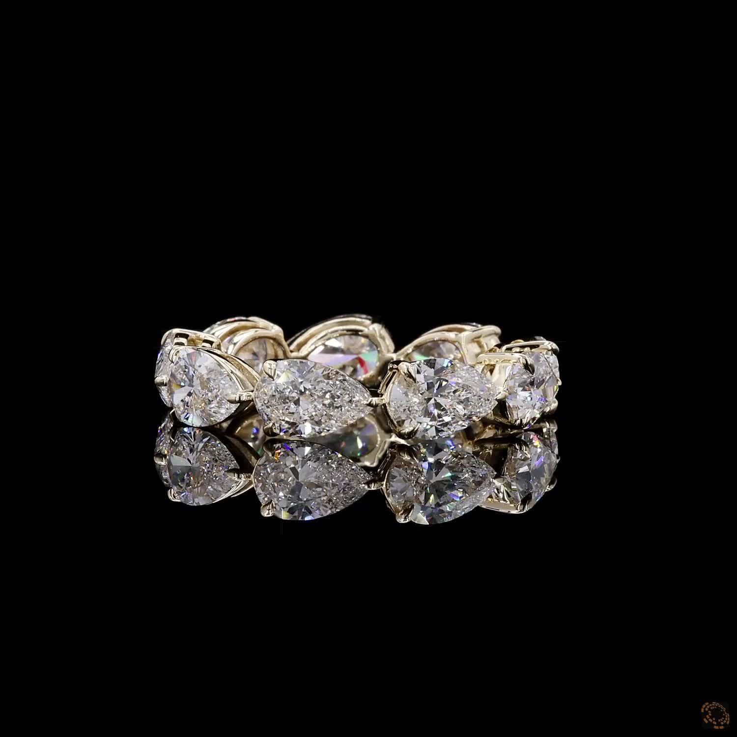 4.97 Ct Pear Cut Lab Grown Diamond Eternity Band Ring in 14K Yellow Gold | Shared Prong Full Eternity Wedding Band | Anniversary Ring for Women