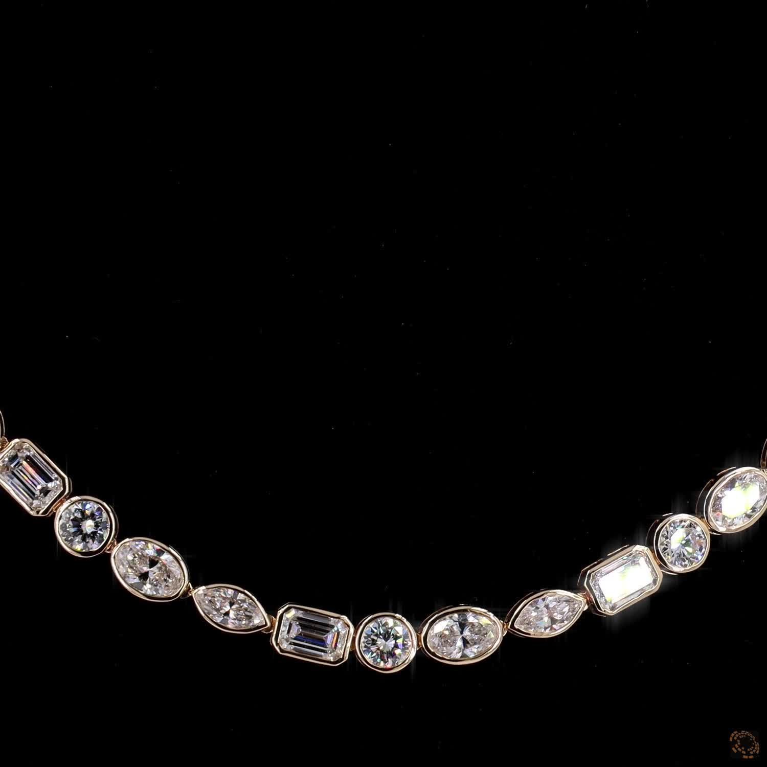 20.70 Ct Bezel Set Mixed Fancy Cut Diamond Riviera Eternity Necklace