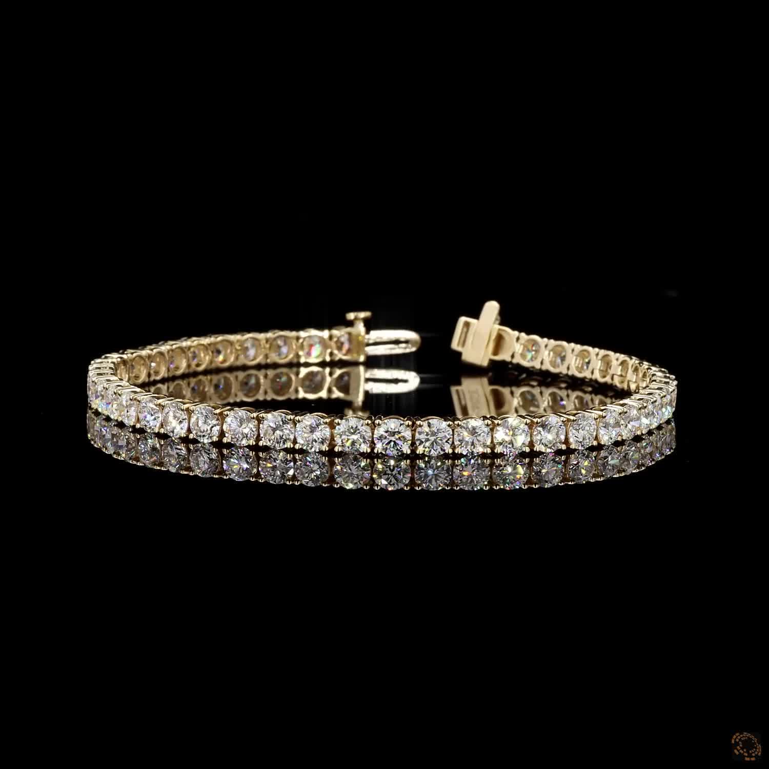 9.47 Ct Round Brilliant Diamond Eternity Line Bracelet in Yellow Gold