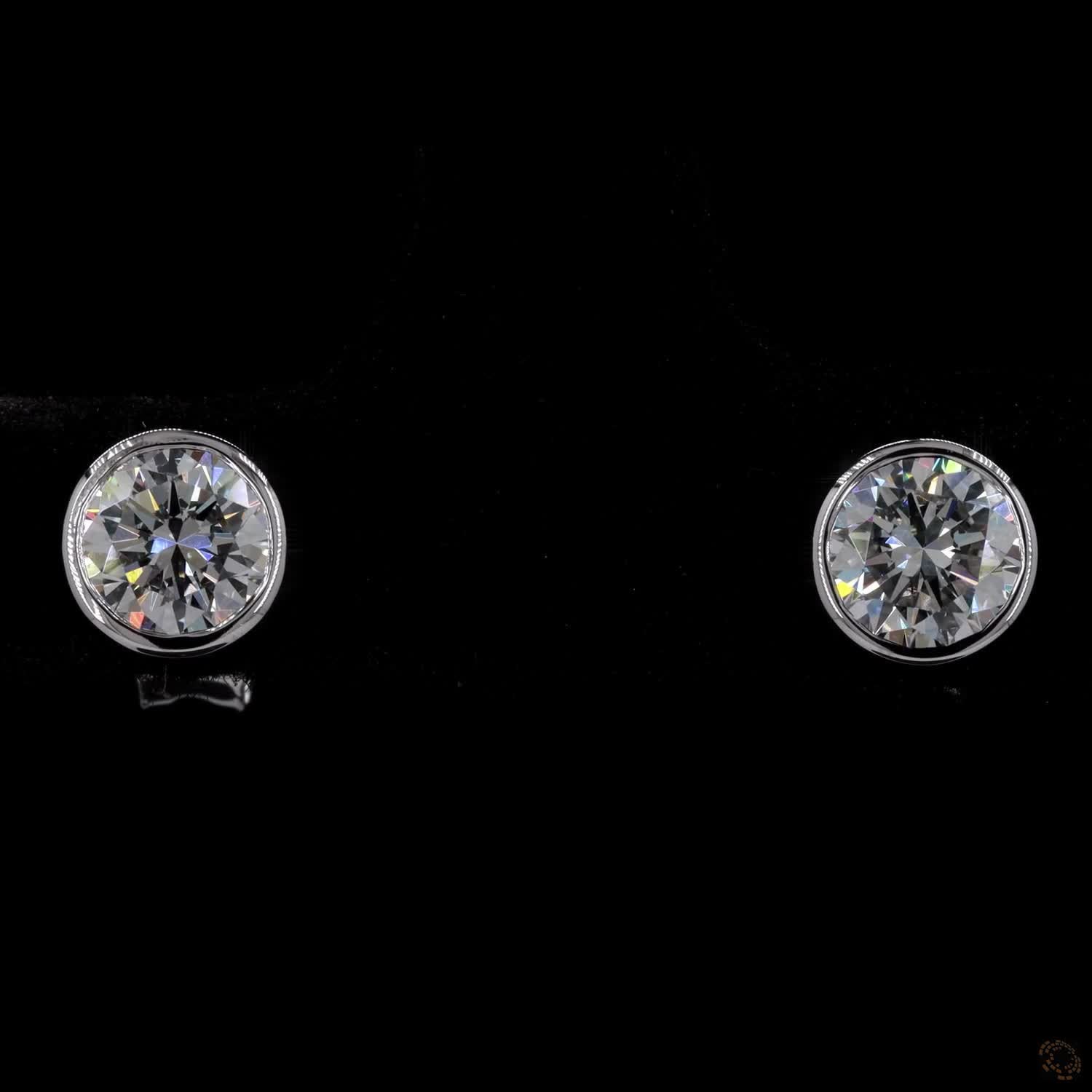 0.54 ct Solid 14K White Gold Round Brilliant Cut Diamond Stud Earrings – Full Bezel Solitaire Studs