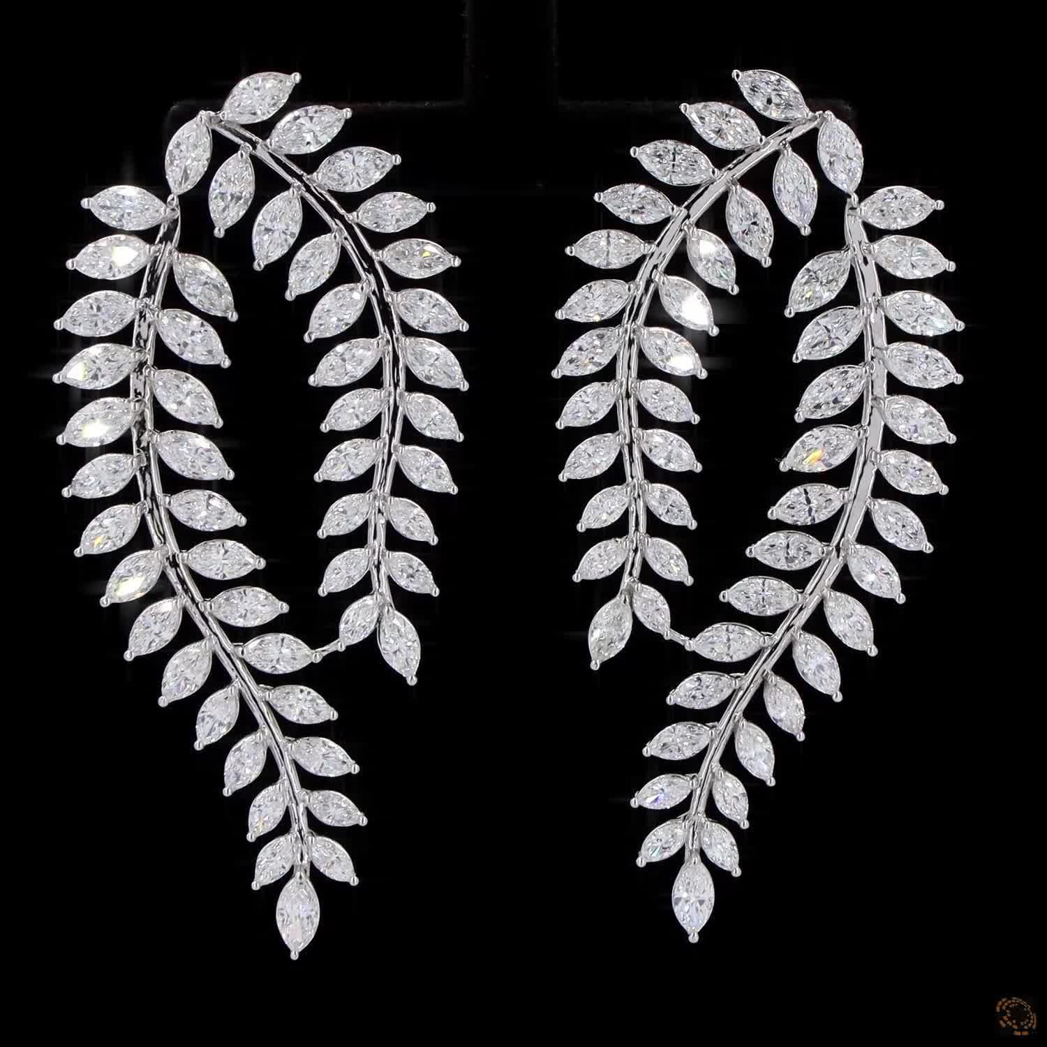 11.47 Ct Marquise Cut Diamond Leaf Drop Earrings | Luxury White Gold Vine Statement Earrings