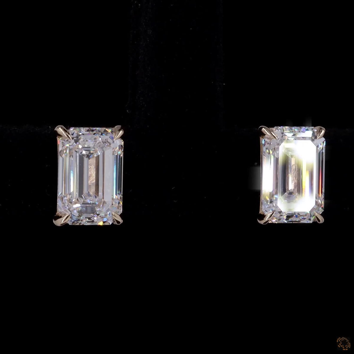 2.11 Ct Emerald Cut Solitaire Diamond Stud Earrings in Yellow Gold