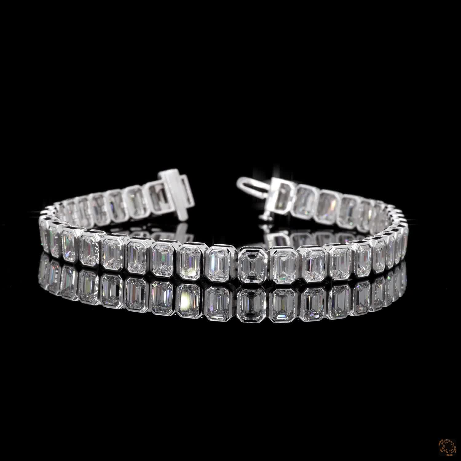 15.37 Ct Silver Rectangular Crystal Tennis Bracelet for Women – Elegant Sparkling Link Bracelet