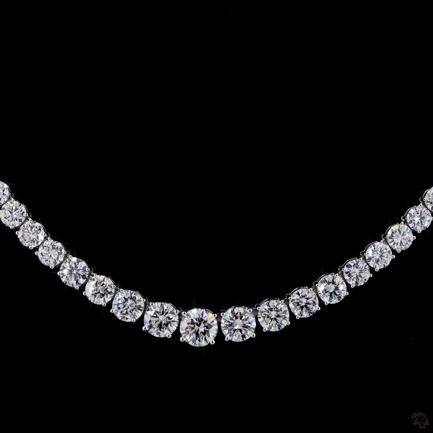 17.68 Ct Graduated Round Cut Lab-Grown Diamond Tennis Necklace in 14K White Gold
