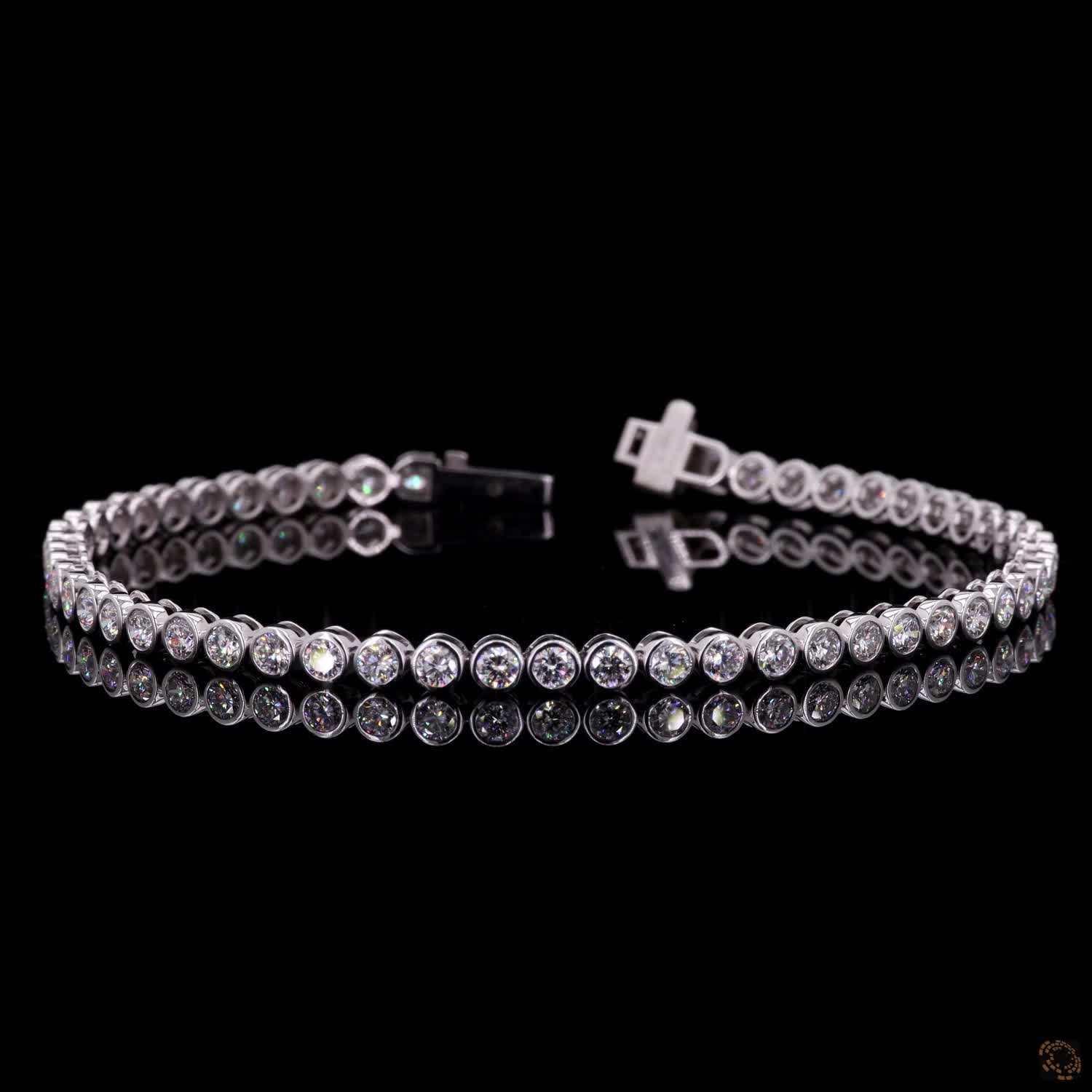 3.46 Ct 14K White Gold Round Cut Bezel Set Moissanite Tennis Bracelet with Double Latch Box Clasp