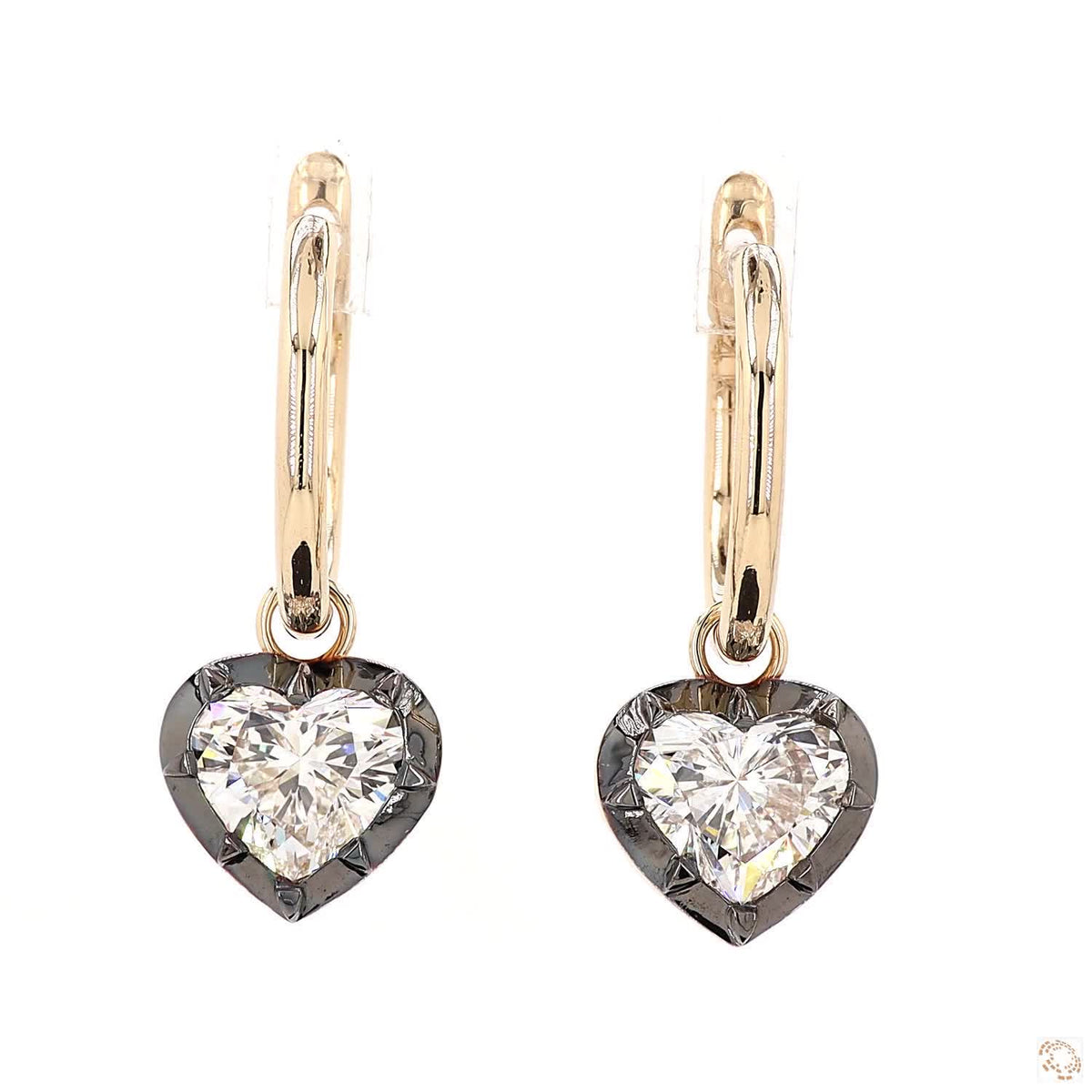 3.05 Ct Heart-Shaped Diamond Black Rhodium Bezel Huggie Charm Earrings