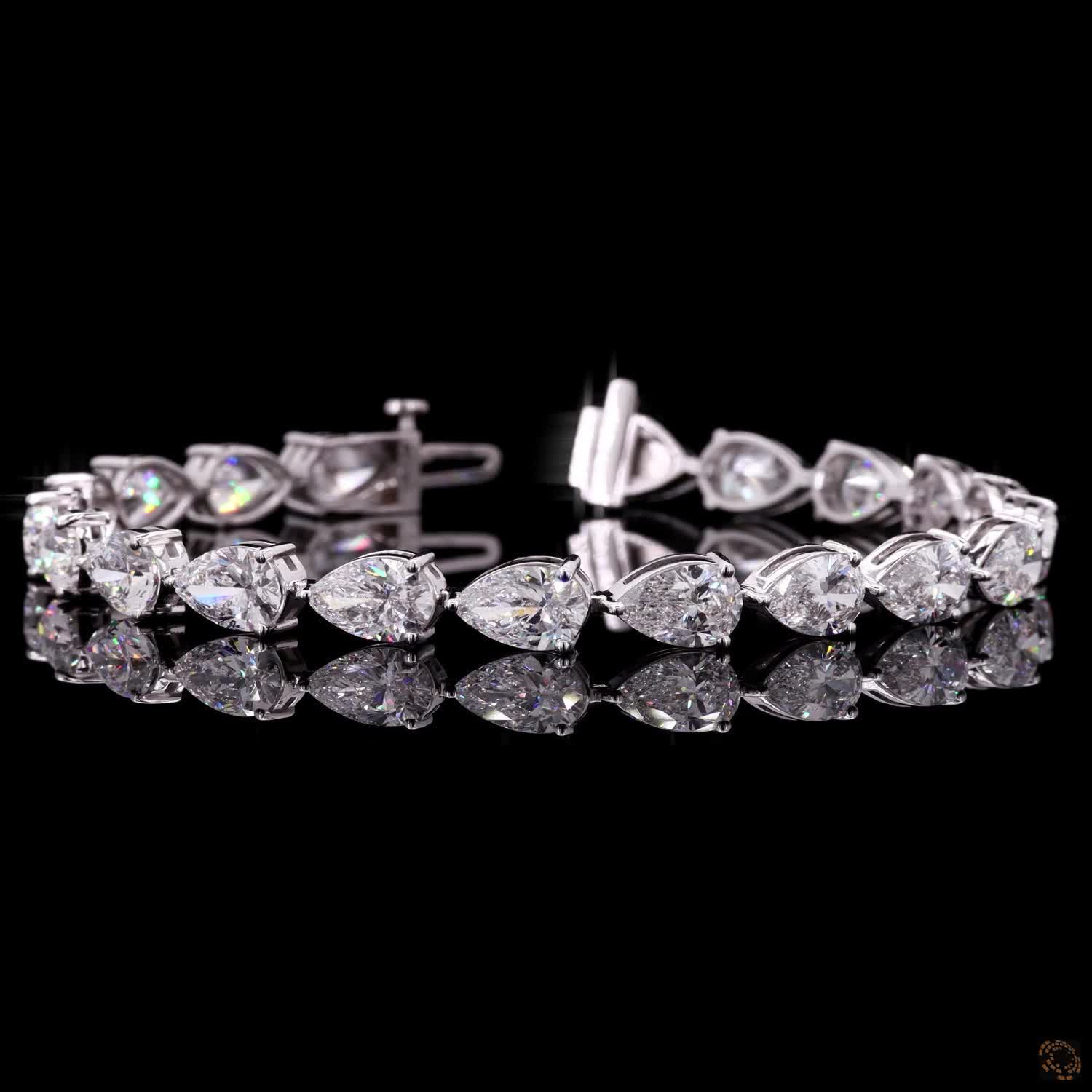 14.67 Ct White Gold Pear Shape Fancy Bracelet, Horizontal East West Moissanite Eternity Bracelet, Modern Stackable Fine Jewelry, Luxury Bridal Gift