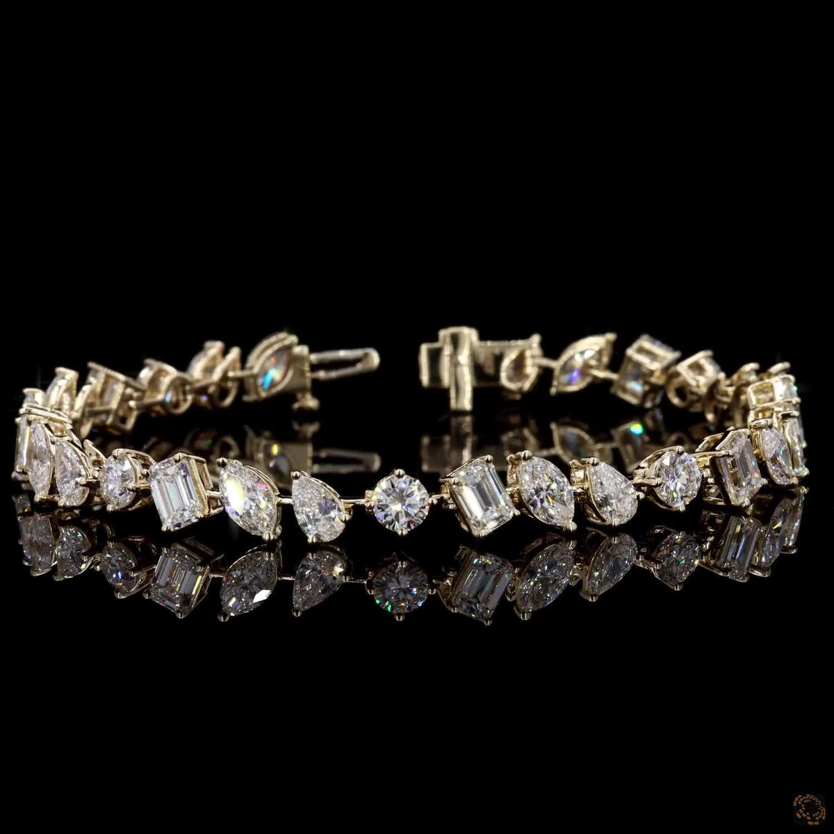 7.02 Ct Multi-Shape Mixed Cut Fancy Bracelet in 14K Yellow Gold | Fancy Multi-Cut Cluster Eternity Line Bracelet