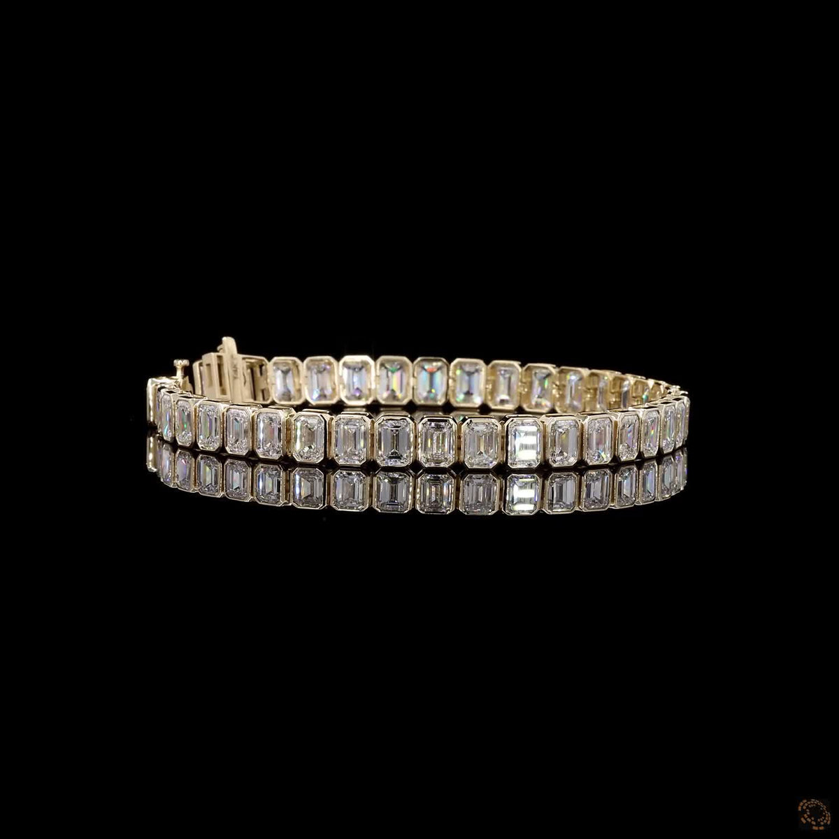 18.7 Ct Bezel-Set Emerald-Cut Diamond Tennis Bracelet in 14K Yellow Gold