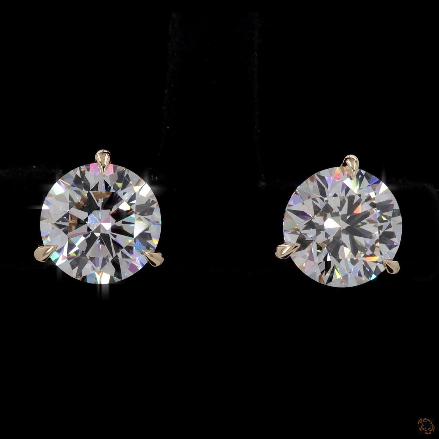 4.17 Ct Three-Prong Round Diamond Stud Earrings in 14 Yellow Gold