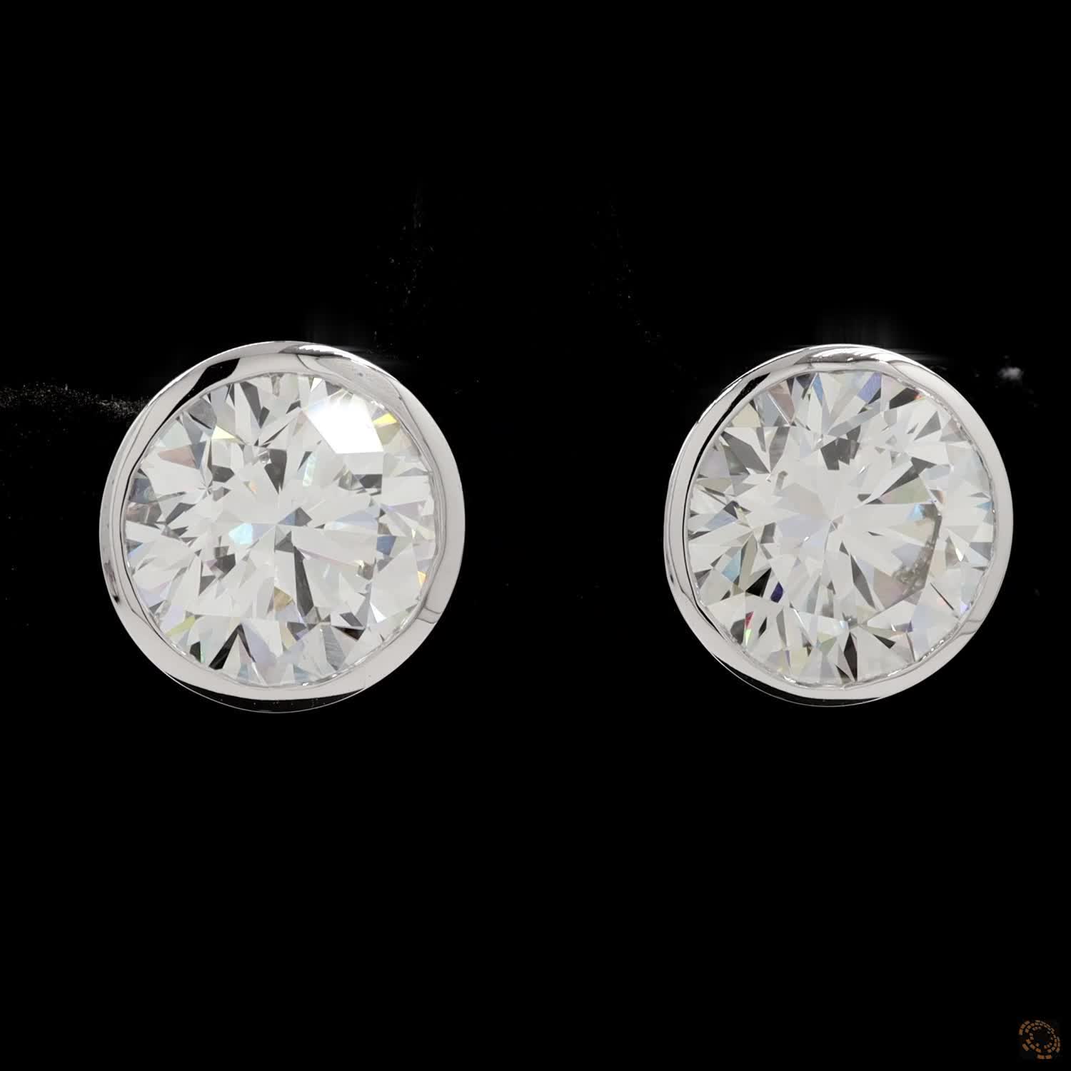 6.05 Bezel-Set Round Brilliant Cut Diamond Stud Earrings in White Gold
