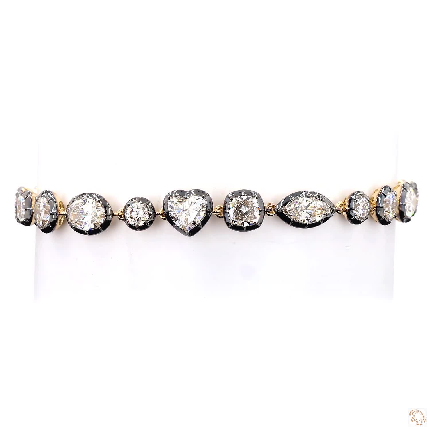 9.15 Ct Multi-Shape Diamond Black Enamel Bezel Bracelet in 14K Yellow Gold