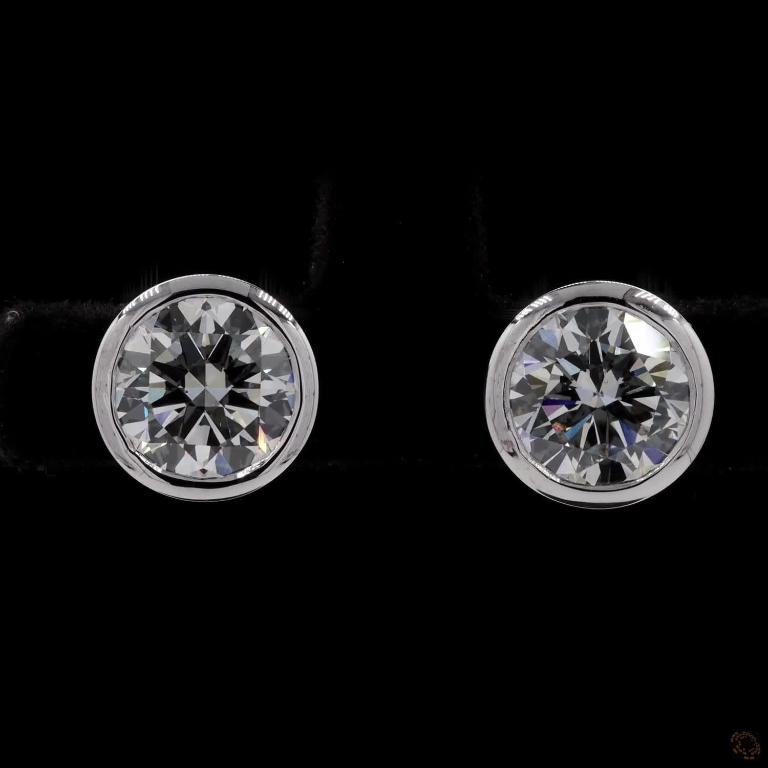 4.06 Ct Classic Round Cut Diamond Bezel Solitaire Stud Earrings in 14K White Gold | Full Bezel Set Studs