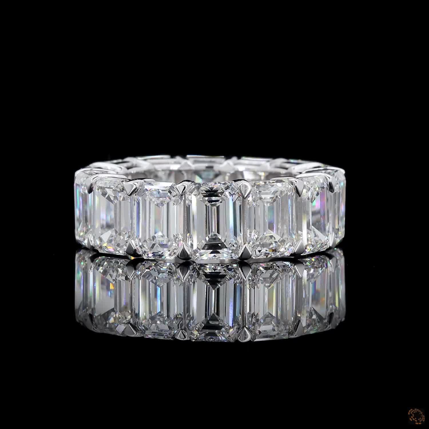16.12 Ct Full Eternity Wedding Band, Emerald Cut Anniversary Band, White Gold Lab Diamond Bridal Ring