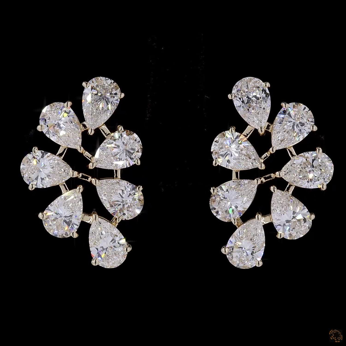 4.91 Ct Cluster Pear Cut Diamond Floral Climber Earrings in Yellow Gold