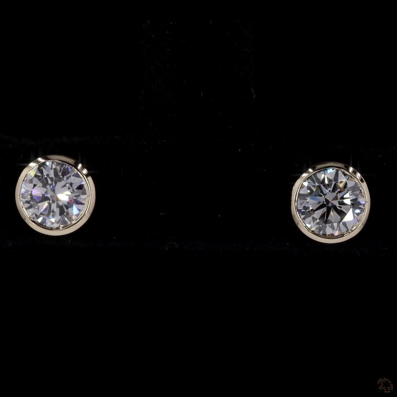 0.53 Round Diamond Solitaire Bezel Stud Earrings, High-Polish 14K Yellow Gold Flush-Set Diamond Studs for Women