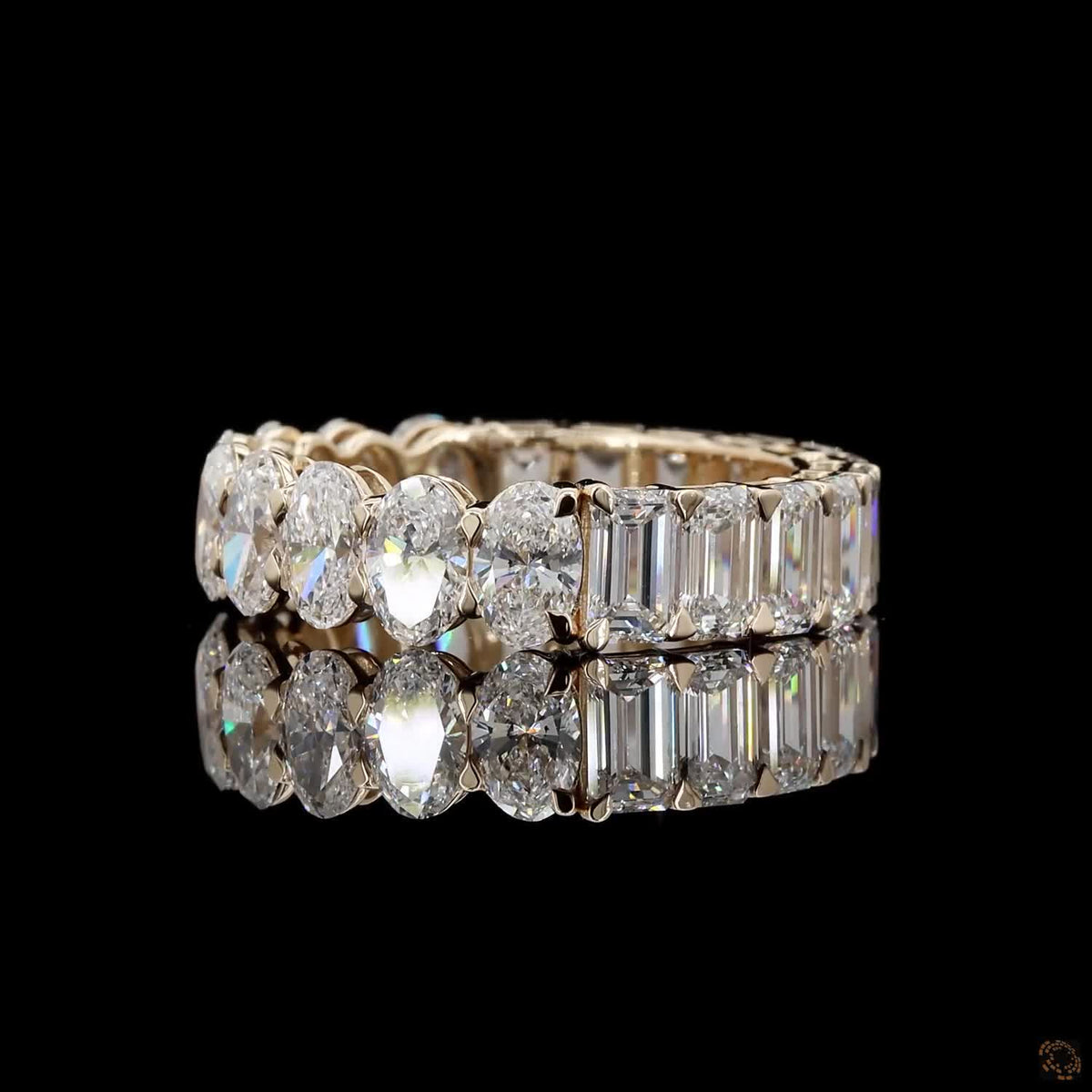 6.06 Ct Half Emerald Cut and Half Oval Cut Diamond Eternity Band in 14K Yellow Gold