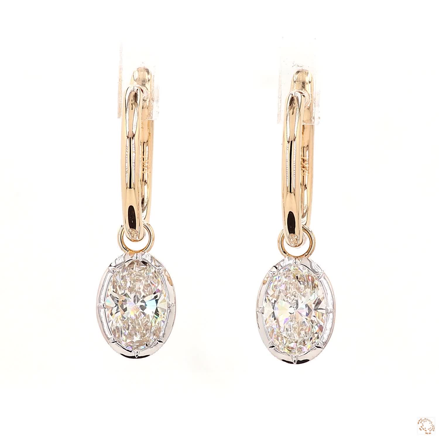 4.11 Ct Elegant two-tone modern luxury combining warm yellow gold hoops with a bright white gold setting designed to seamless accent and enhance the diamond's brilliance