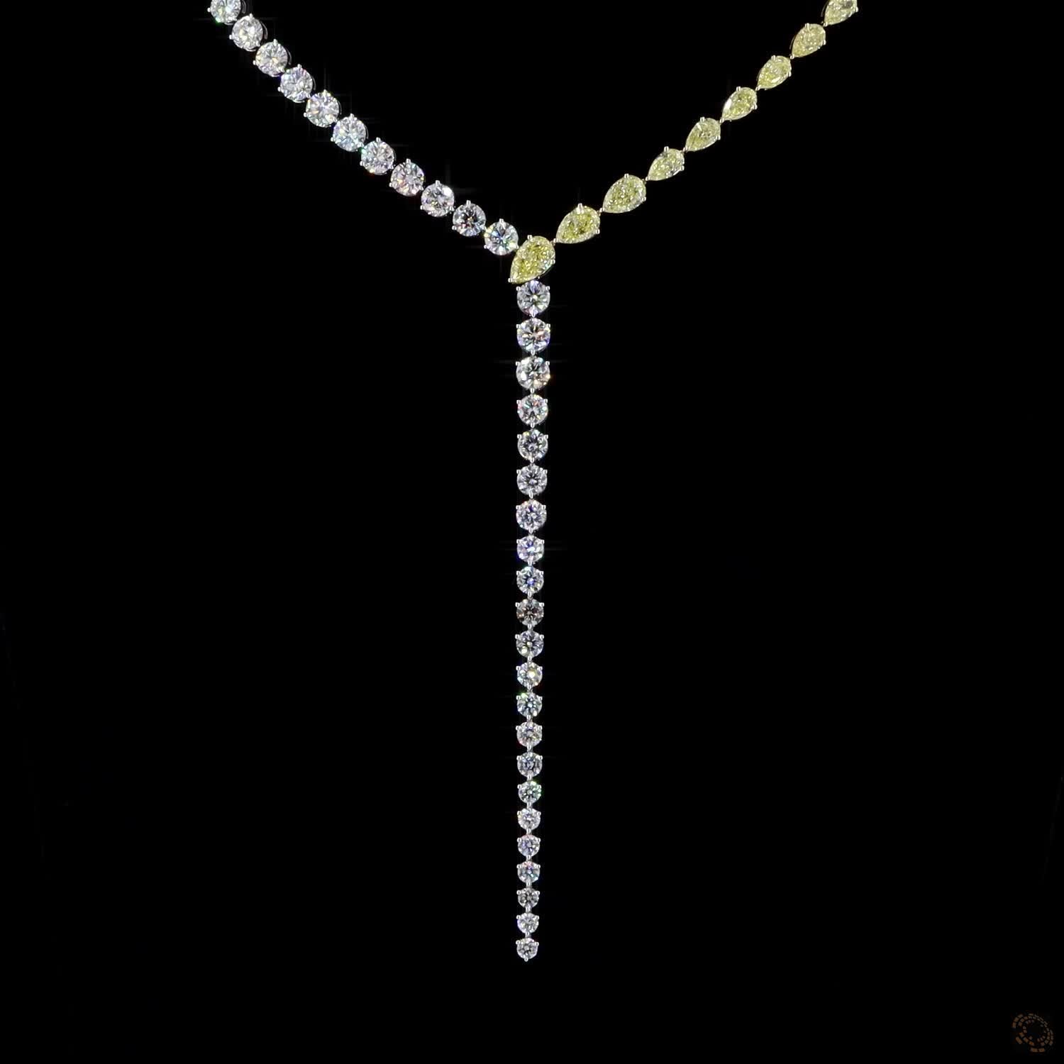 33.4 Ct Avant-garde Y-necklace lariat silhouette with asymmetrical neck strands uniting at a central focal diamond
