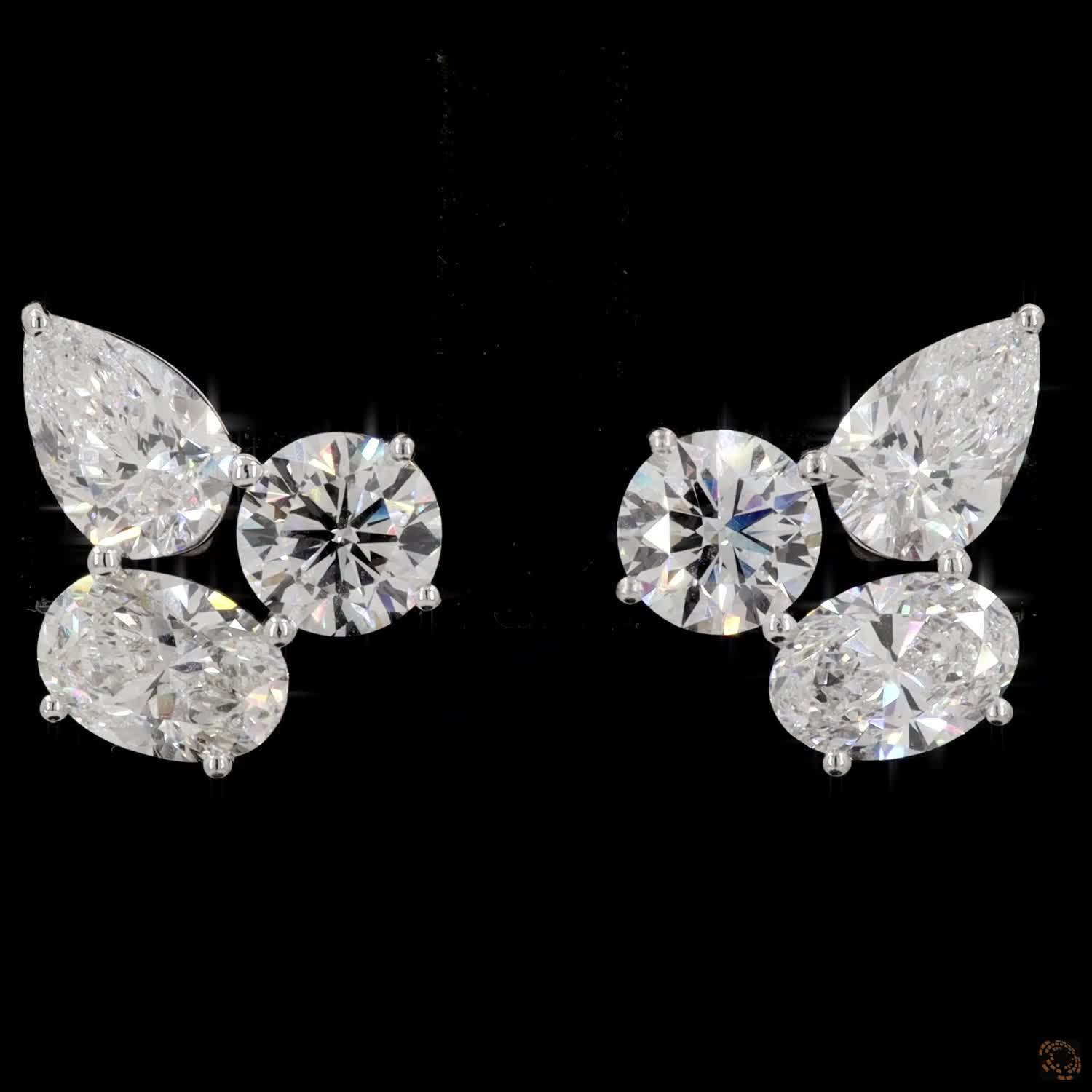 6.39 Multi-Shape Diamond Cluster Stud Earrings in White Gold