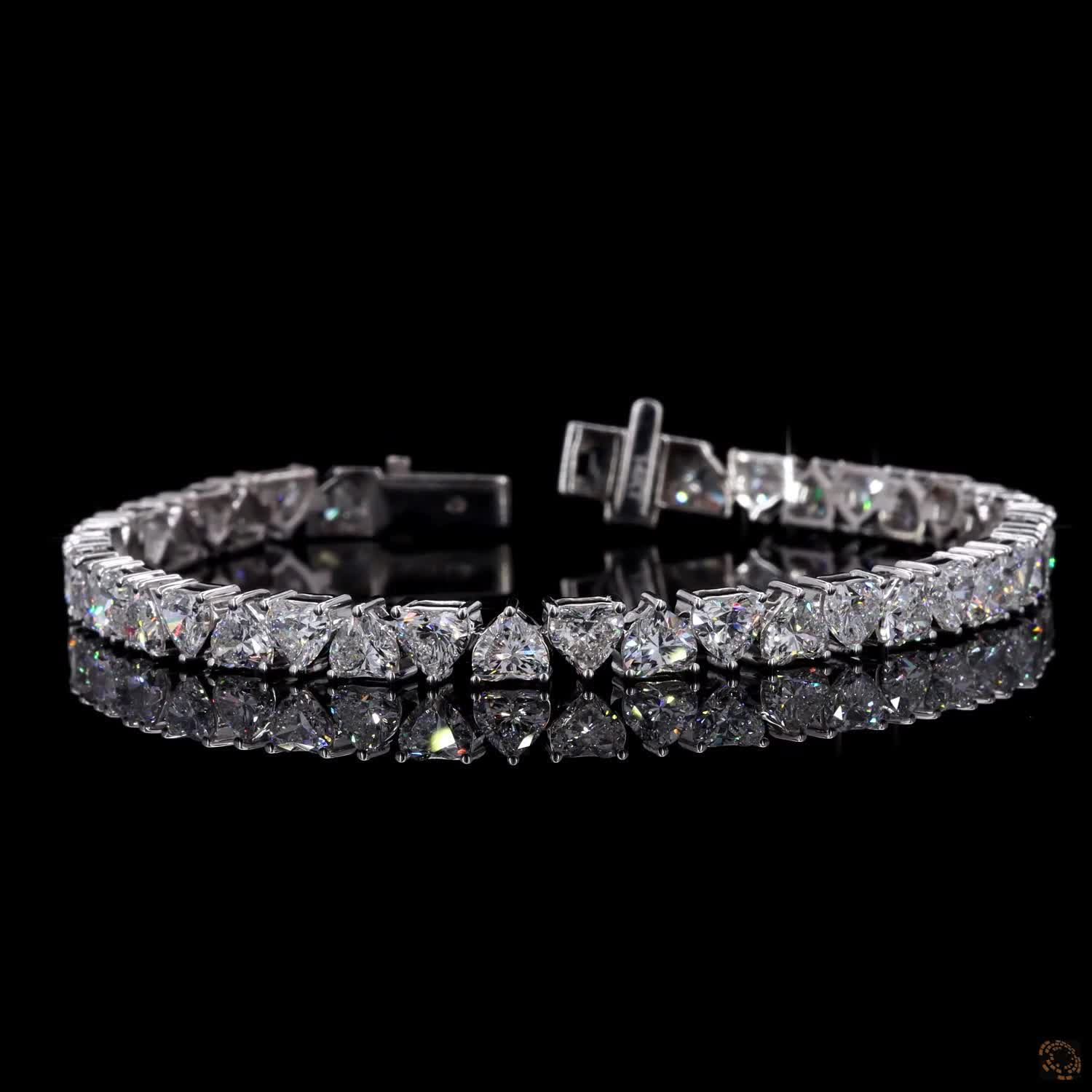 10.70 Ct 14K White Gold Heart Cut Fancy Bracelet with Double Safety Latch