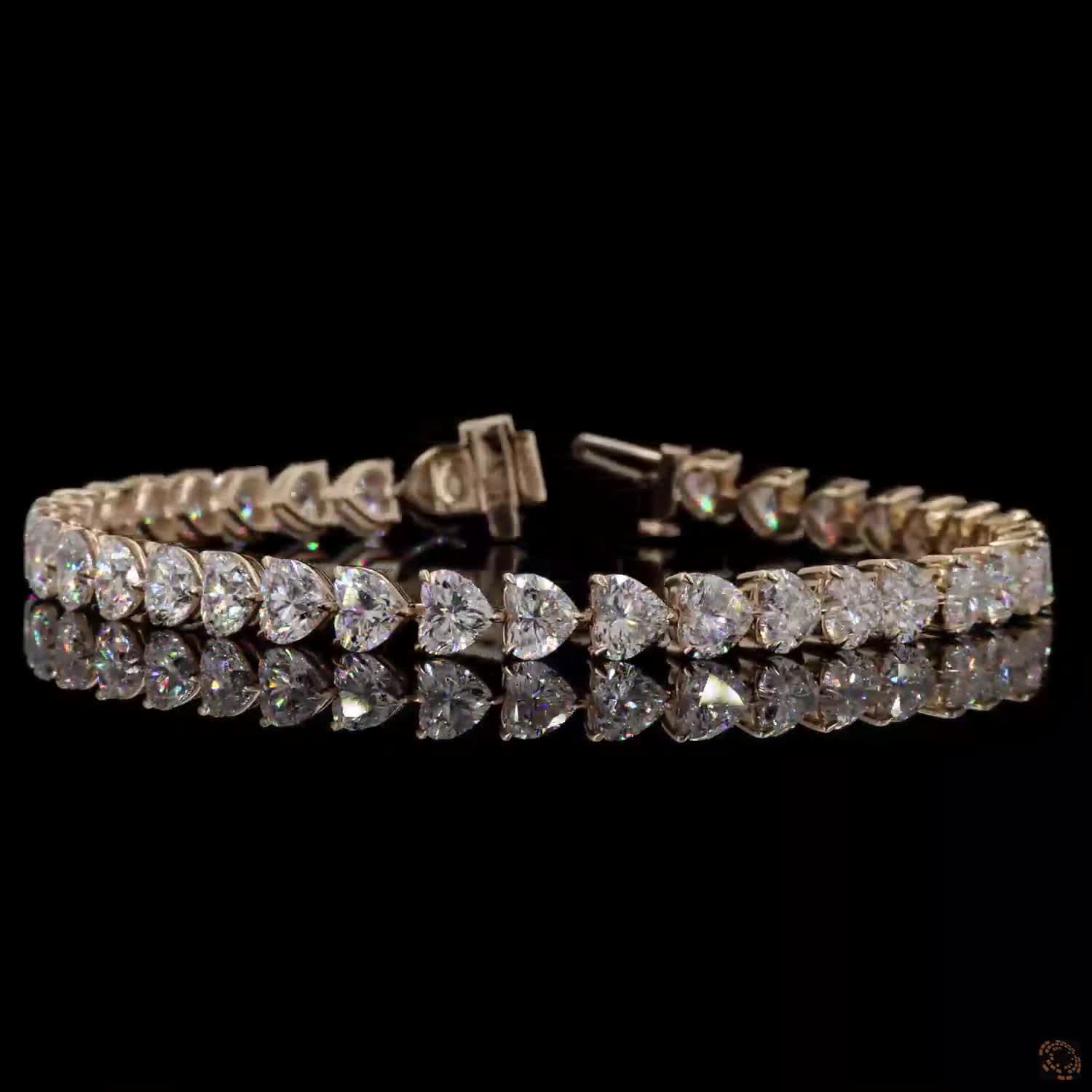 14.76 Ct Yellow Gold Heart Diamond Tennis Bracelet