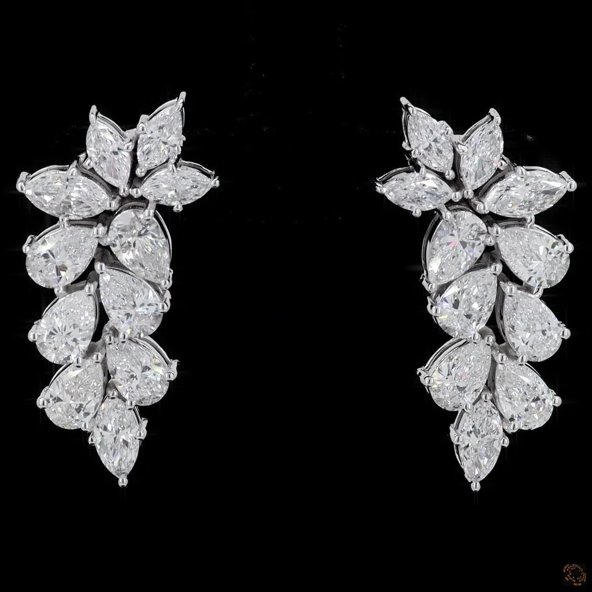 4.38 Ct High-clarity multi-shape diamonds marquise and pear cuts set at dynamic angles for multidirectional sparkle