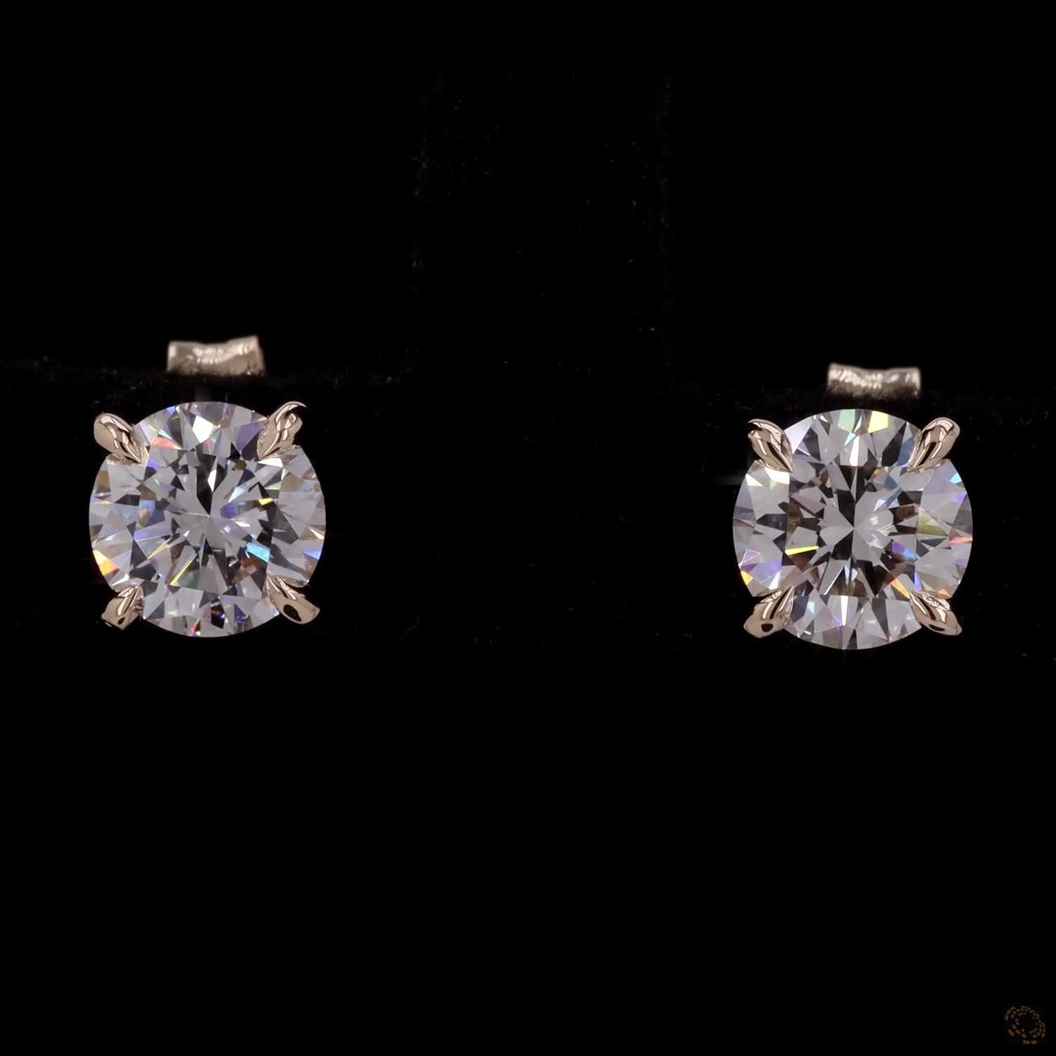 1.47 Ct Yellow Gold Round Solitaire Stud Earrings with 4 Double Prongs