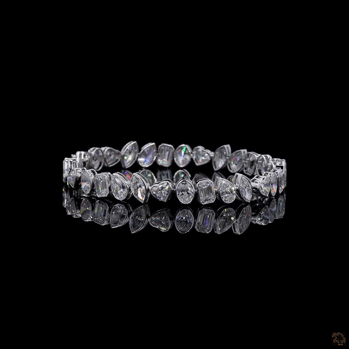 17.25 Ct Multi-Shape Bezel Set Fancy Bracelet in 14K White Gold | Fancy Cut Multi-Stone Line Bracelet
