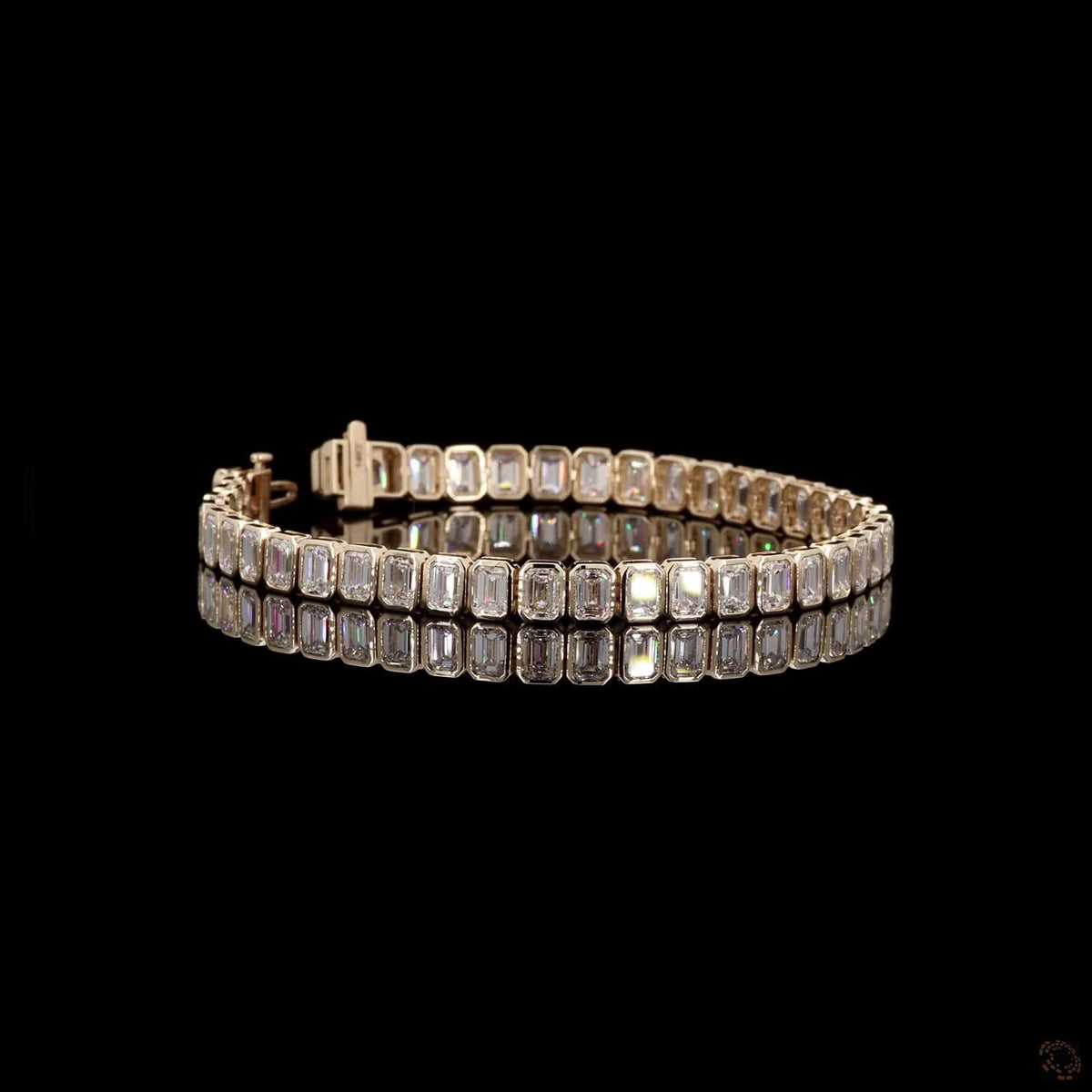 16.92 Ct Yellow Gold Emerald Cut Bezel Fancy Bracelet, Modern Bezel Set Statement Bracelet, Architectural Stackable Fine Jewelry, Gift for Her