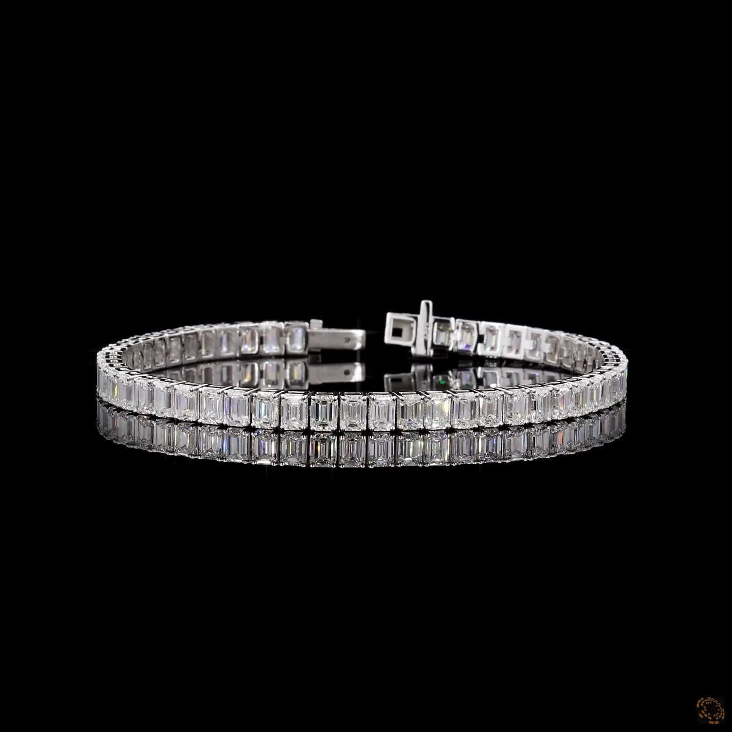 13.49 Ct 14K White Gold Emerald Cut Bezel Fency Bracelet with Double Safety Latch